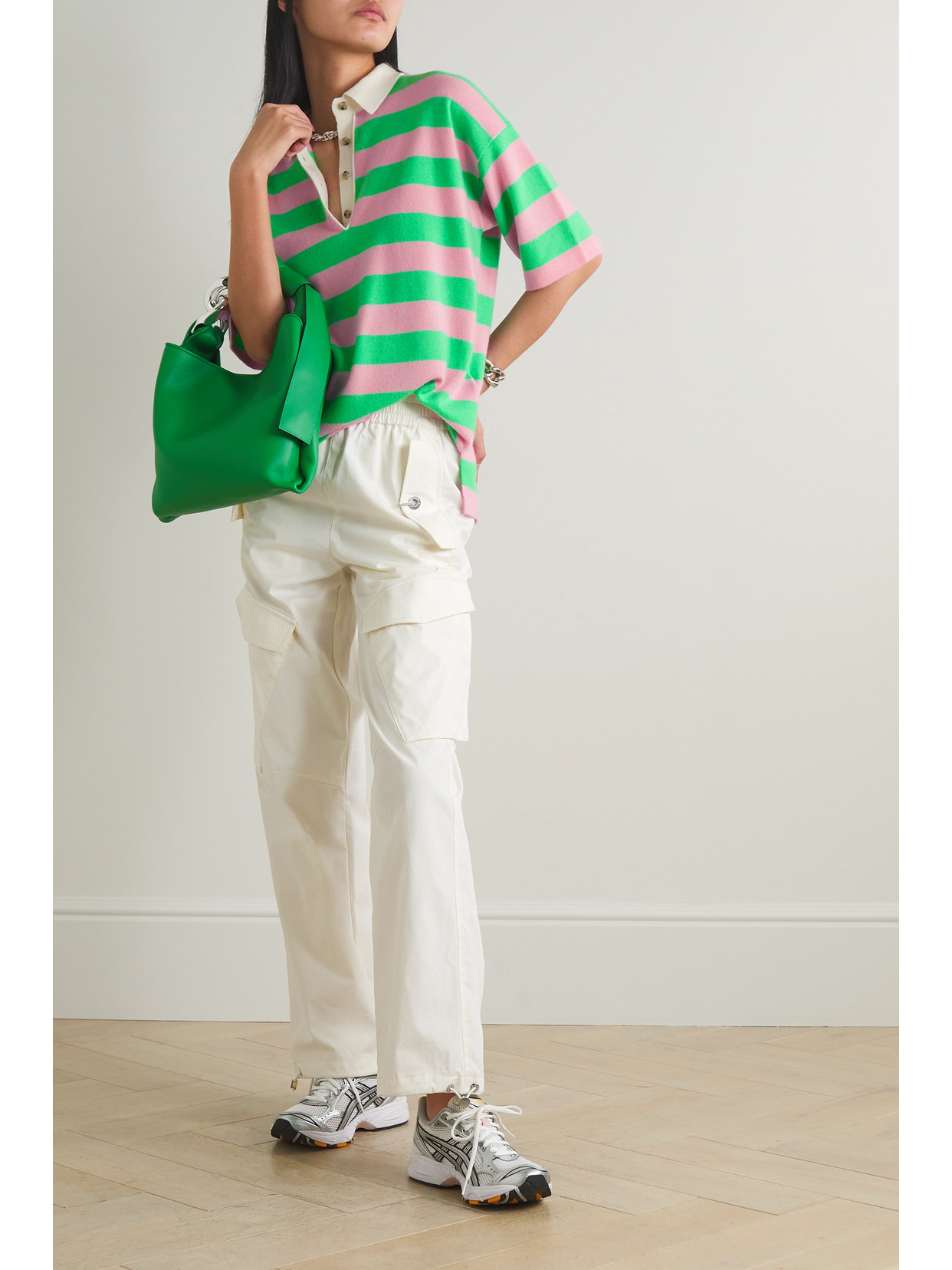 Allude Striped Wool And Cashmere-blend Polo Sweater In Pink