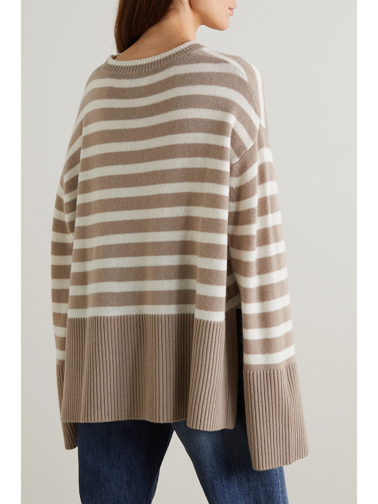 Allude Striped Wool And Cashmere-blend Sweater In Beige
