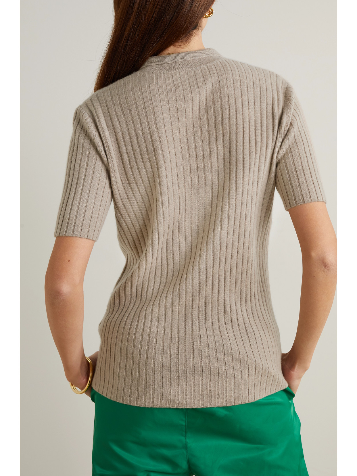 Allude Ribbed Cashmere Polo Sweater In Brown