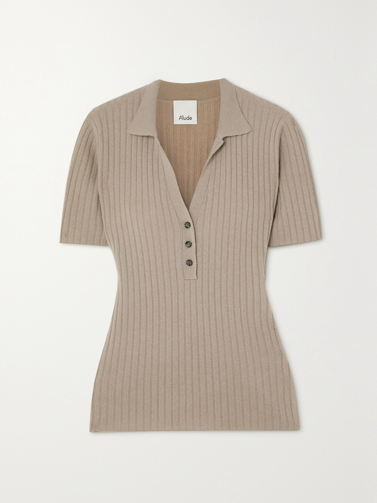 Allude Ribbed Cashmere Polo Sweater In Brown