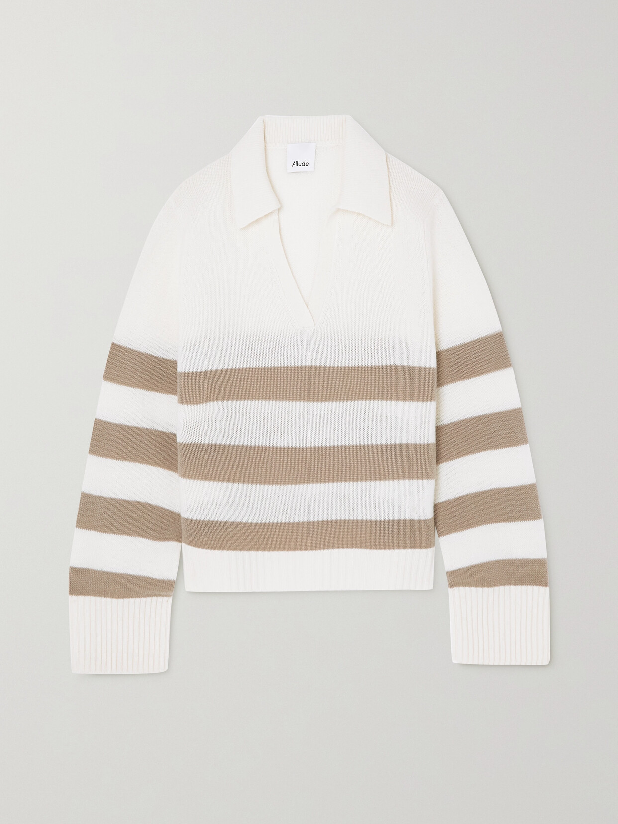 ALLUDE STRIPED WOOL AND CASHMERE-BLEND SWEATER