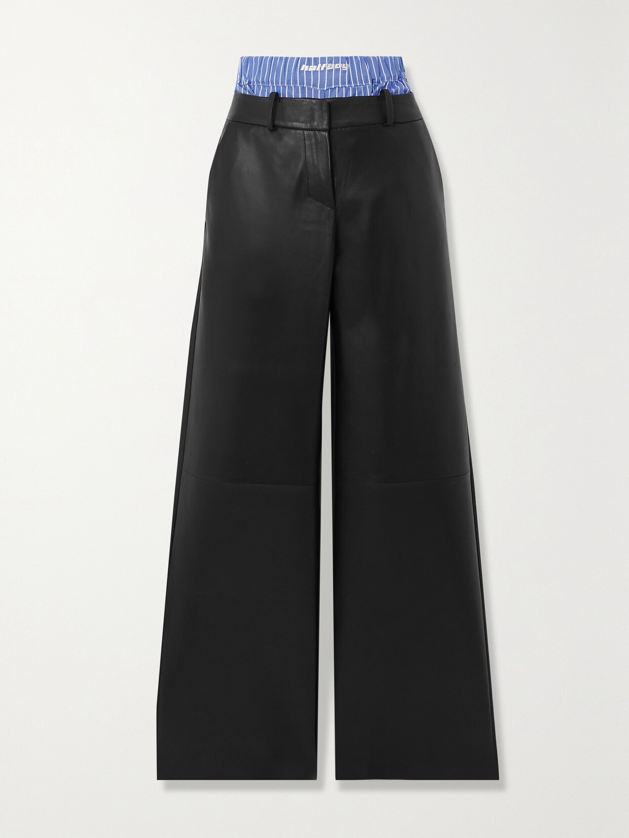 HALFBOY Cotton And Leather Wide-leg Pants - Black