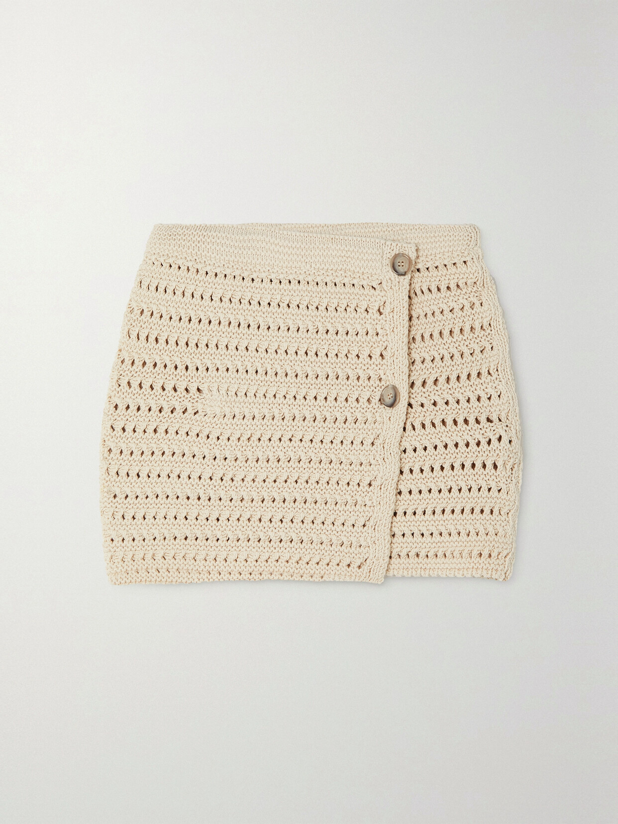 HALFBOY - Button-embellished Open-knit Cotton-blend Mini Skirt - Neutrals