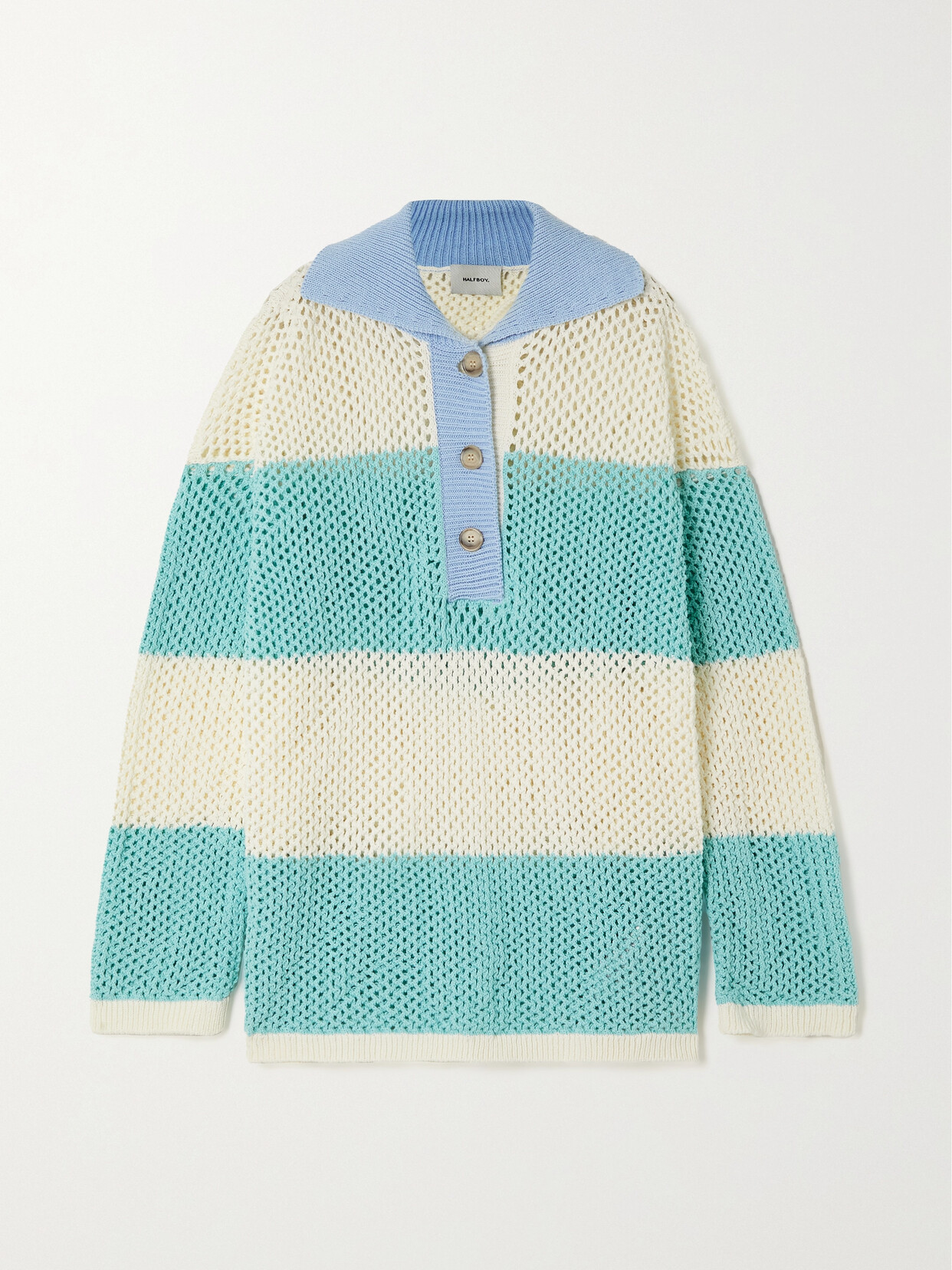 Halfboy Striped Open-knit Cotton Sweater In Cream