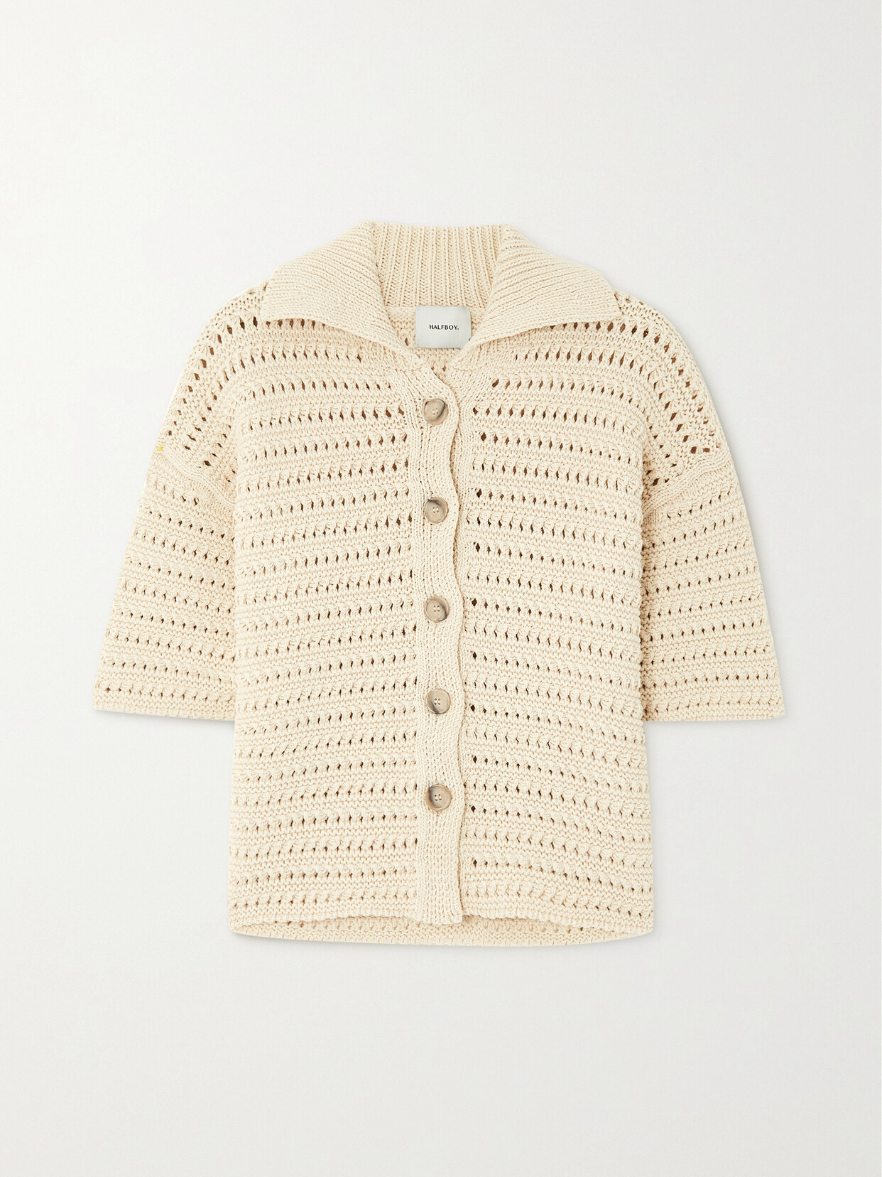 HALFBOY Crochet-knit Cotton-blend Shirt - Neutrals