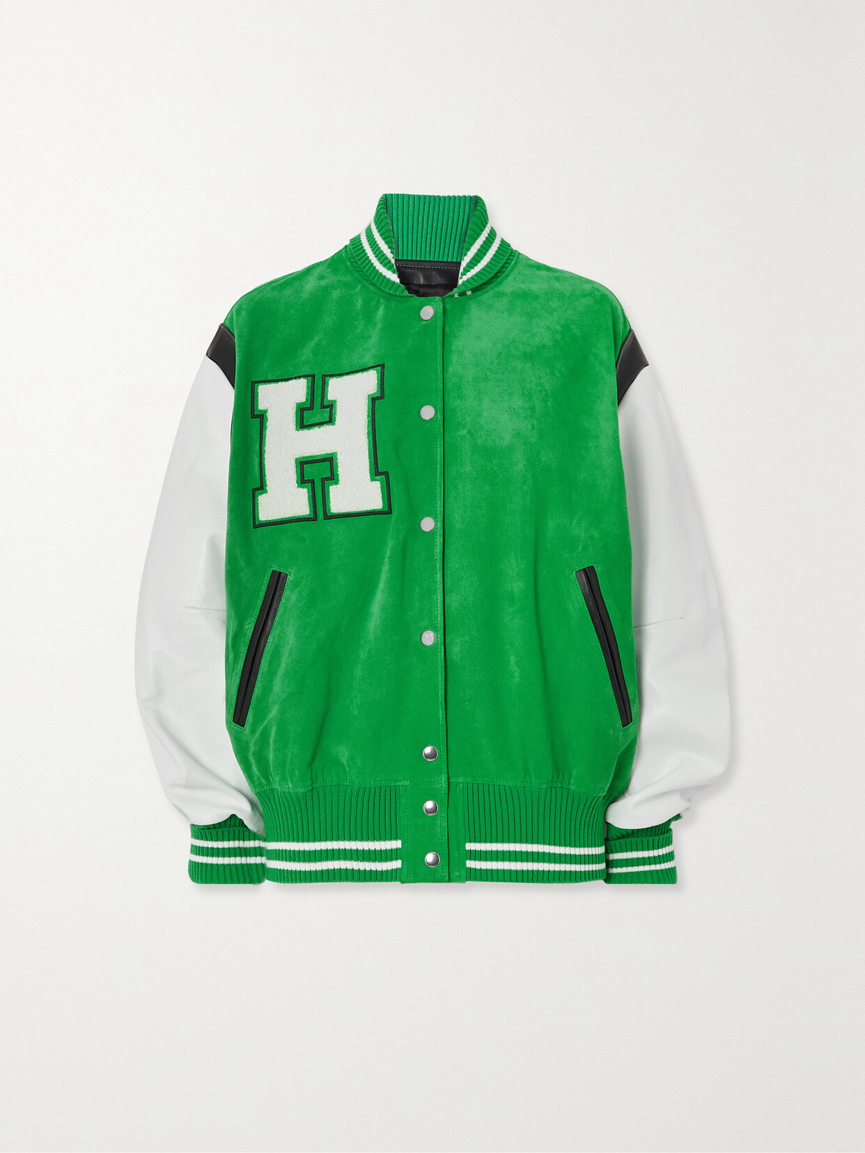 HALFBOY - Appliquéd Suede And Leather Bomber Jacket - Green