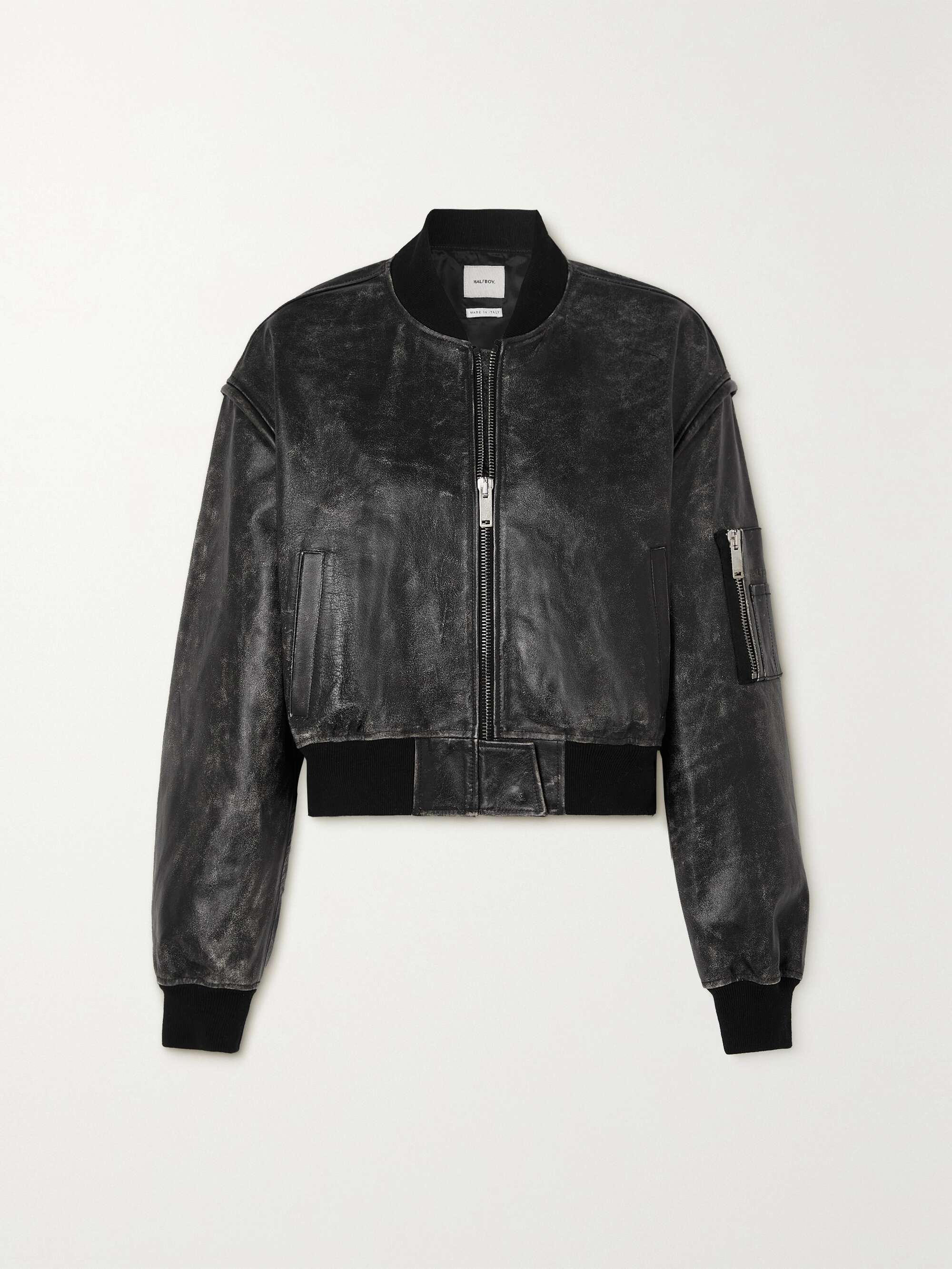 HALFBOY Cropped distressed leather bomber jacket | NET-A-PORTER