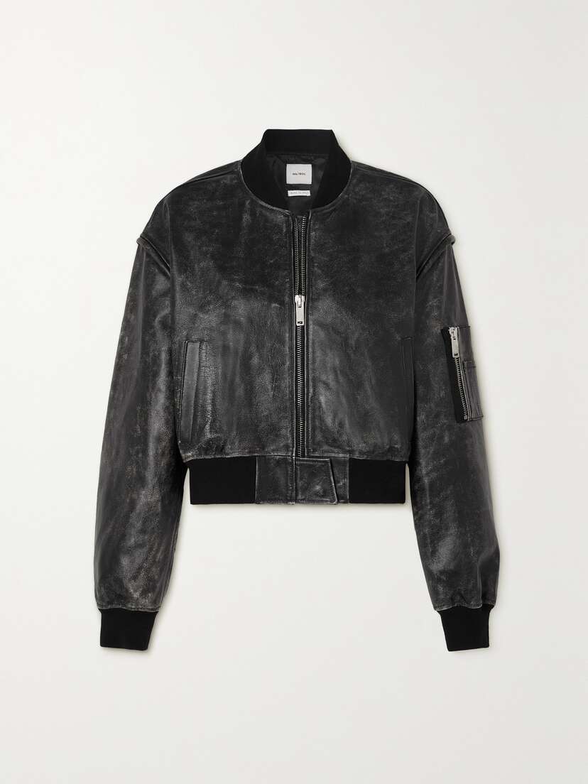 HALFBOY Cropped Distressed Leather Bomber Jacket