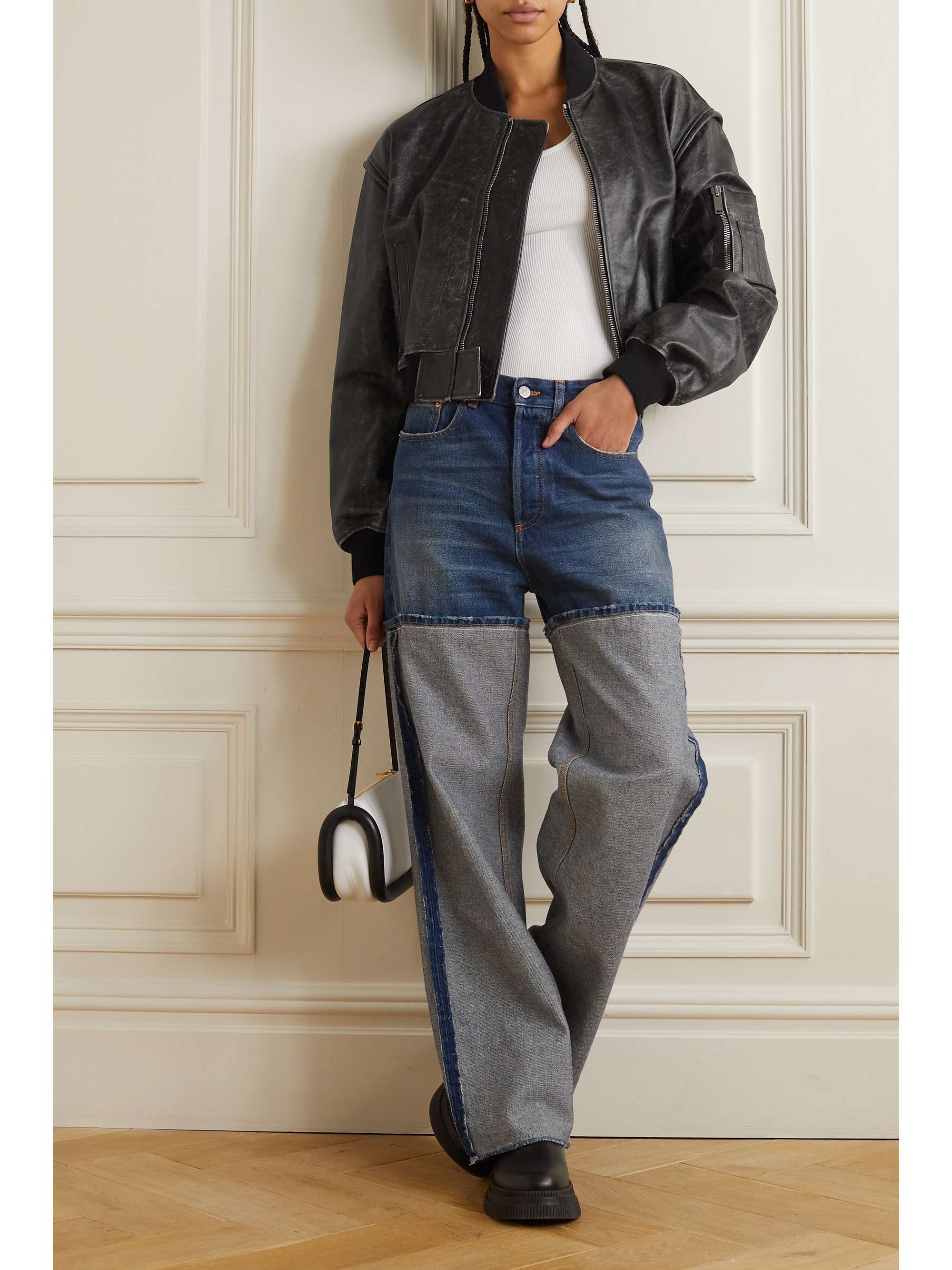 HALFBOY Cropped distressed leather bomber jacket | NET-A-PORTER