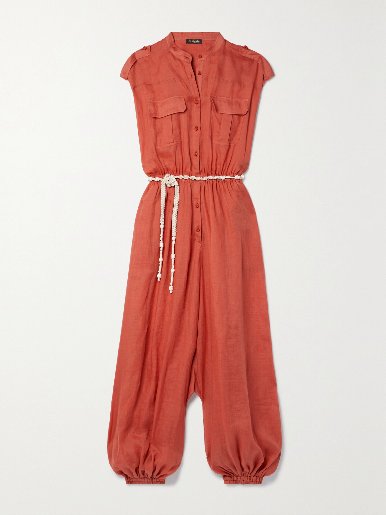 Loro Piana A-line Button-front Jumpsuit With Tie Belt In P07r Jujube Orang