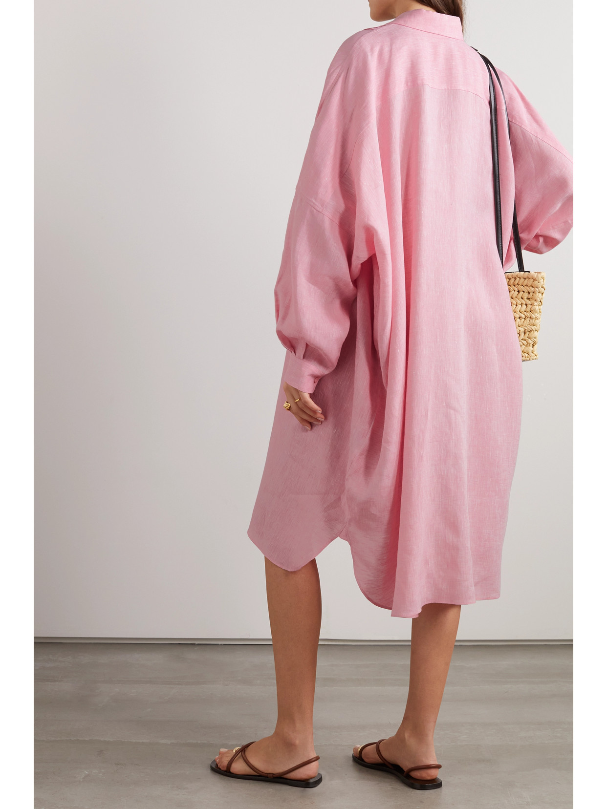 Loro Piana Linen Midi Dress In Pink