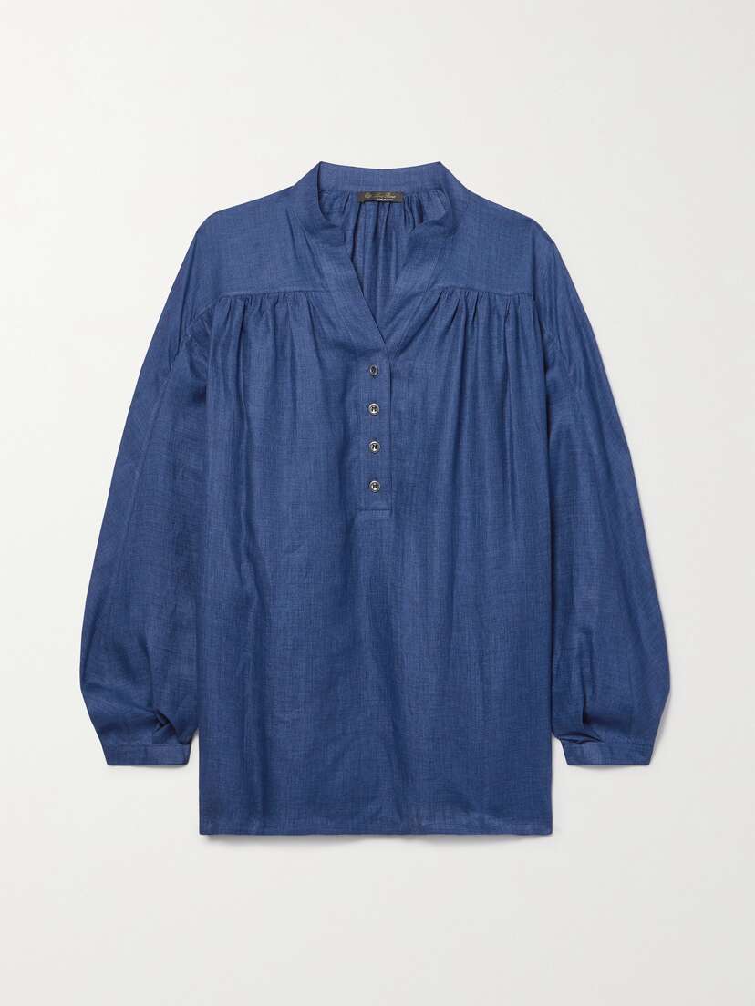 Loro Piana Zoey Gathered Linen Blouse