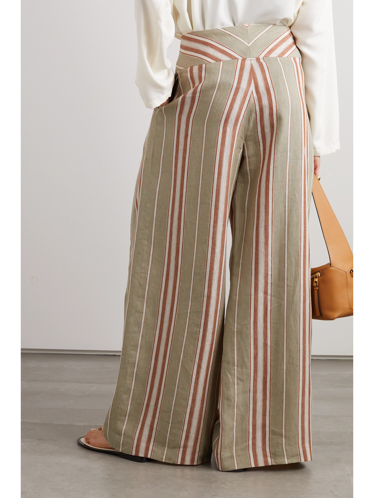 Shop Loro Piana Notan Striped Linen Wide-leg Pants In Orange