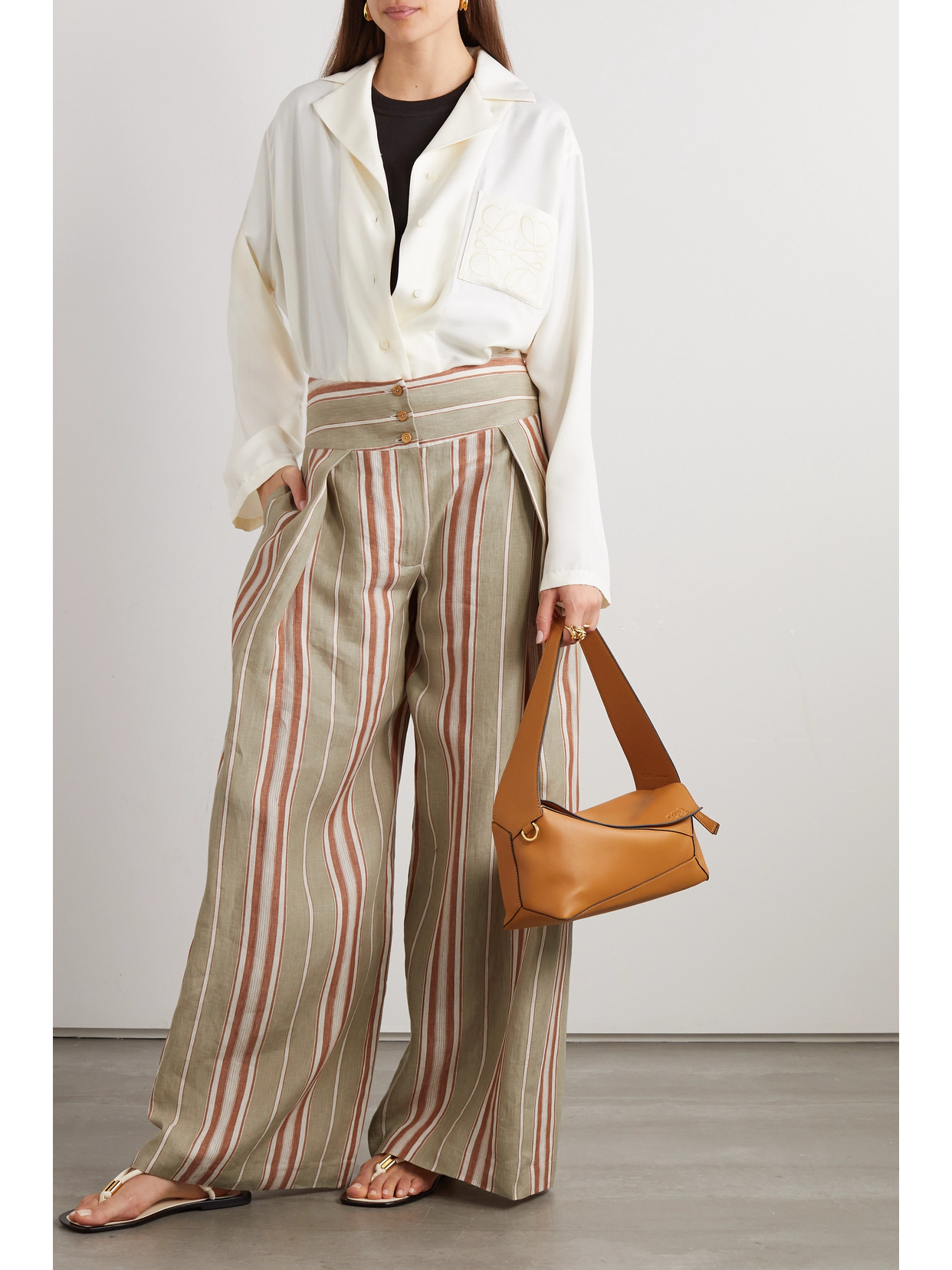 Shop Loro Piana Notan Striped Linen Wide-leg Pants In Orange