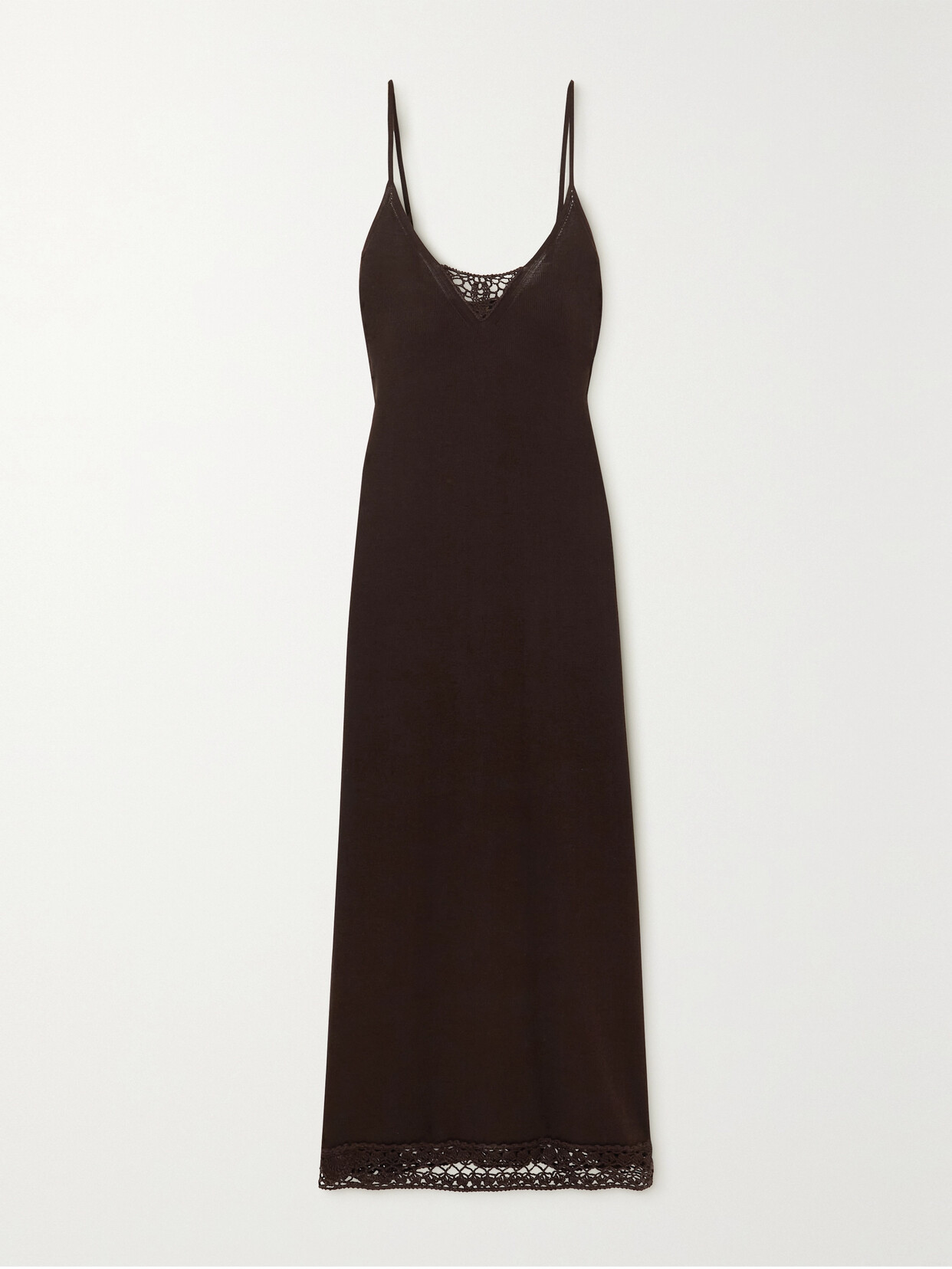 Loro Piana Crochet-trimmed Silk And Cotton-blend Maxi Dress - Brown