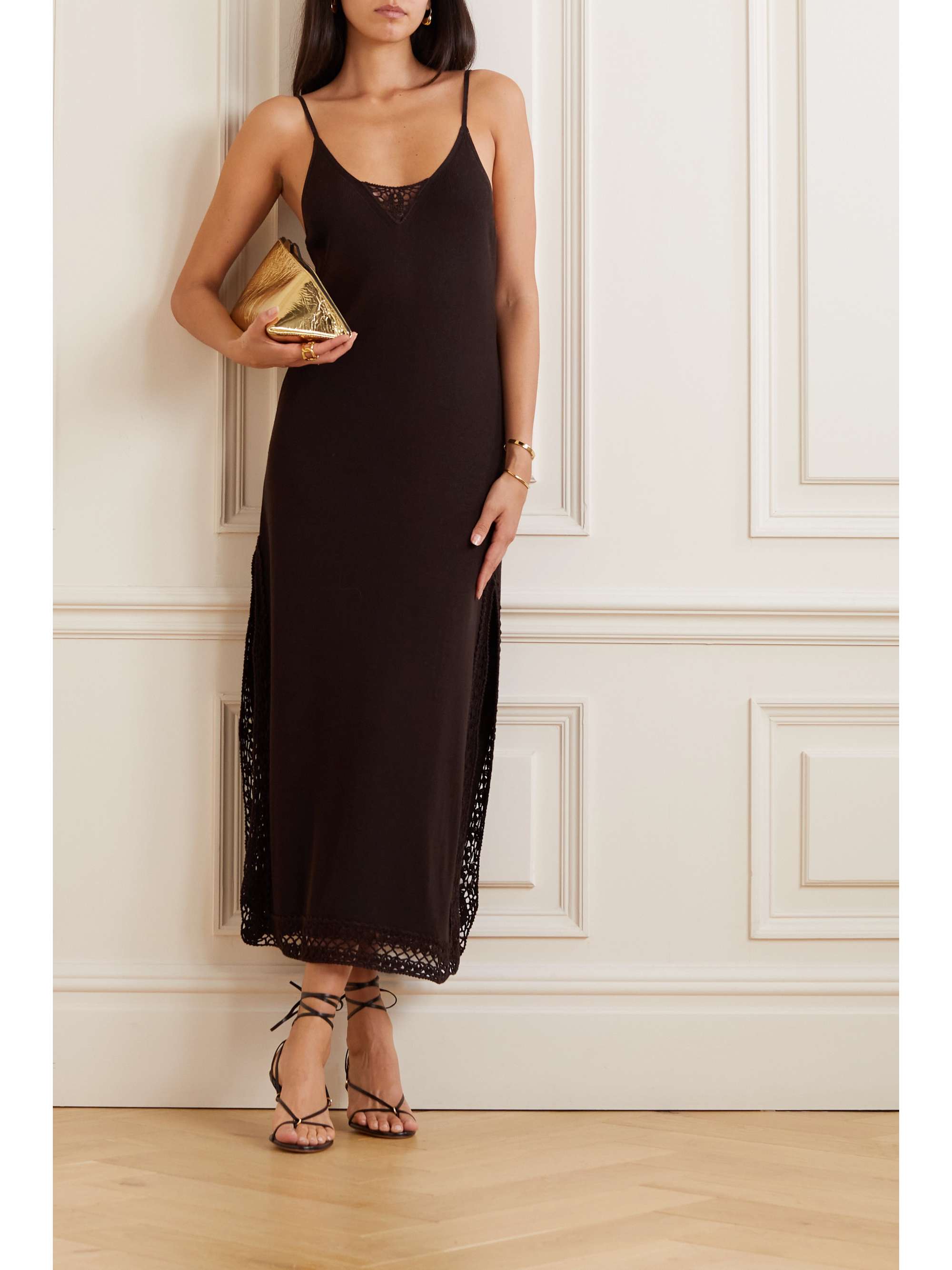 LORO PIANA Crochet-trimmed silk and cotton-blend maxi dress | NET-A-PORTER