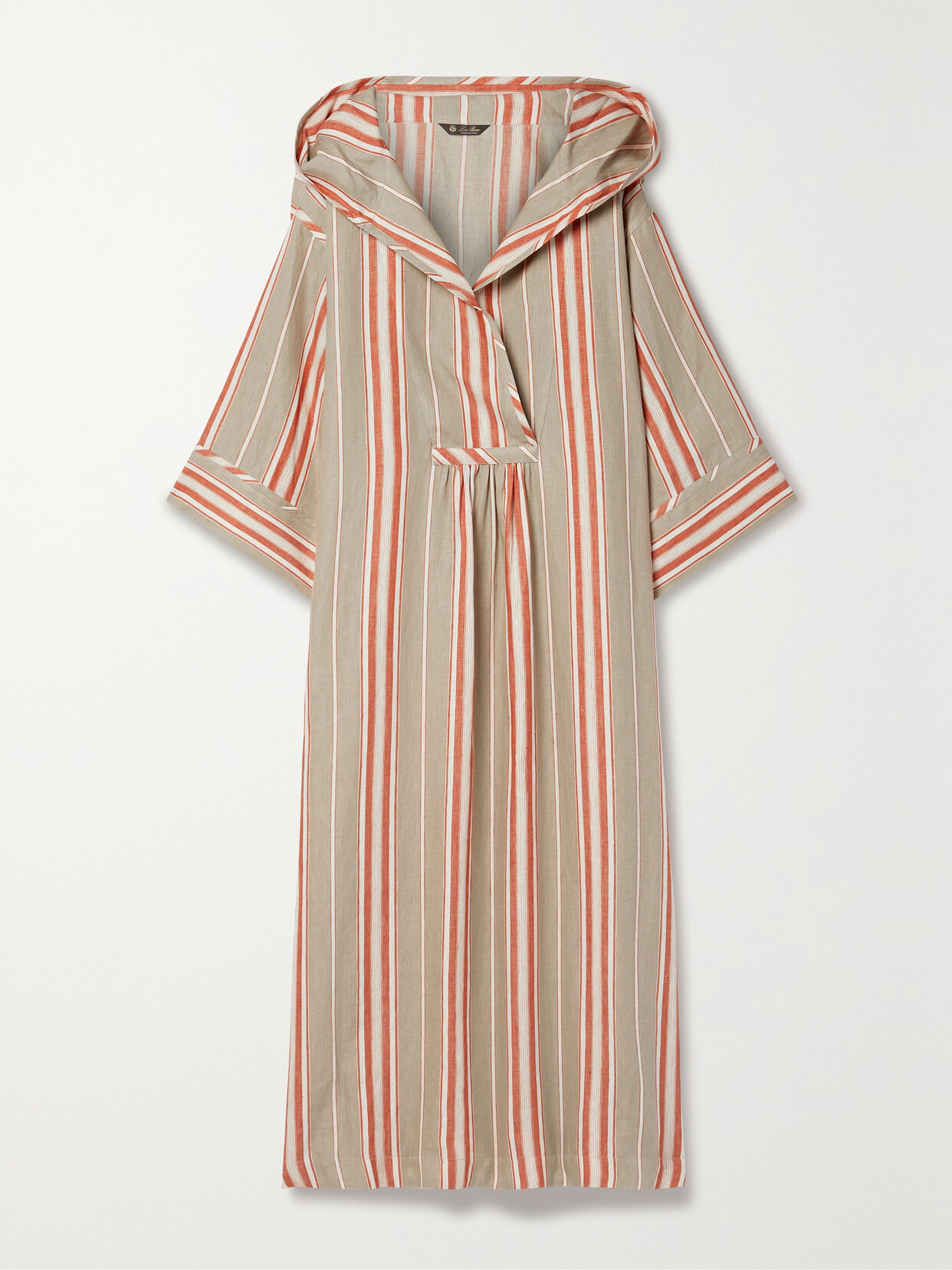 Shop Loro Piana Oversized Striped Hooded Linen Maxi Dress In Orange