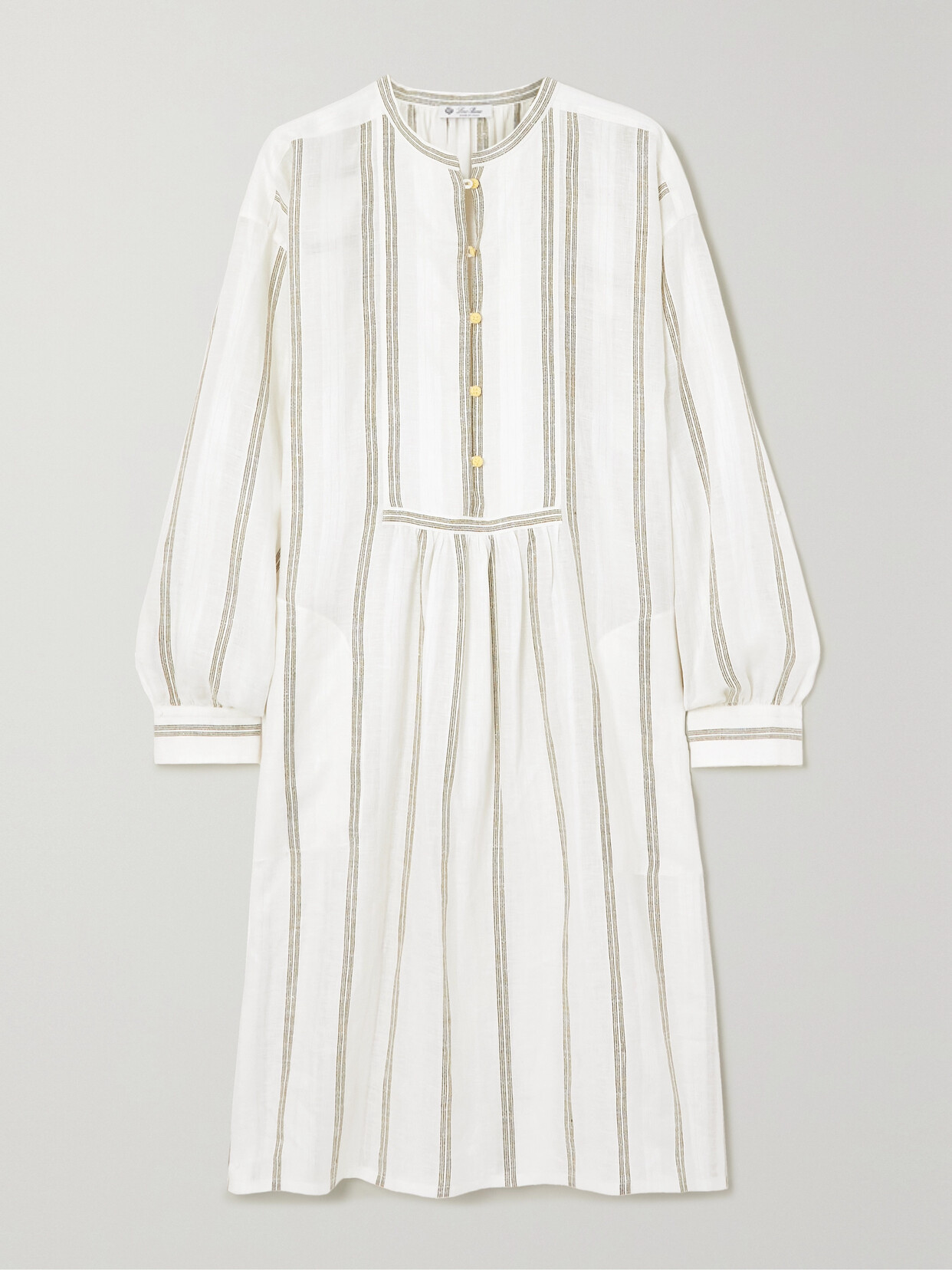 Loro Piana Pleated Striped Linen Midi Dress In Off-white