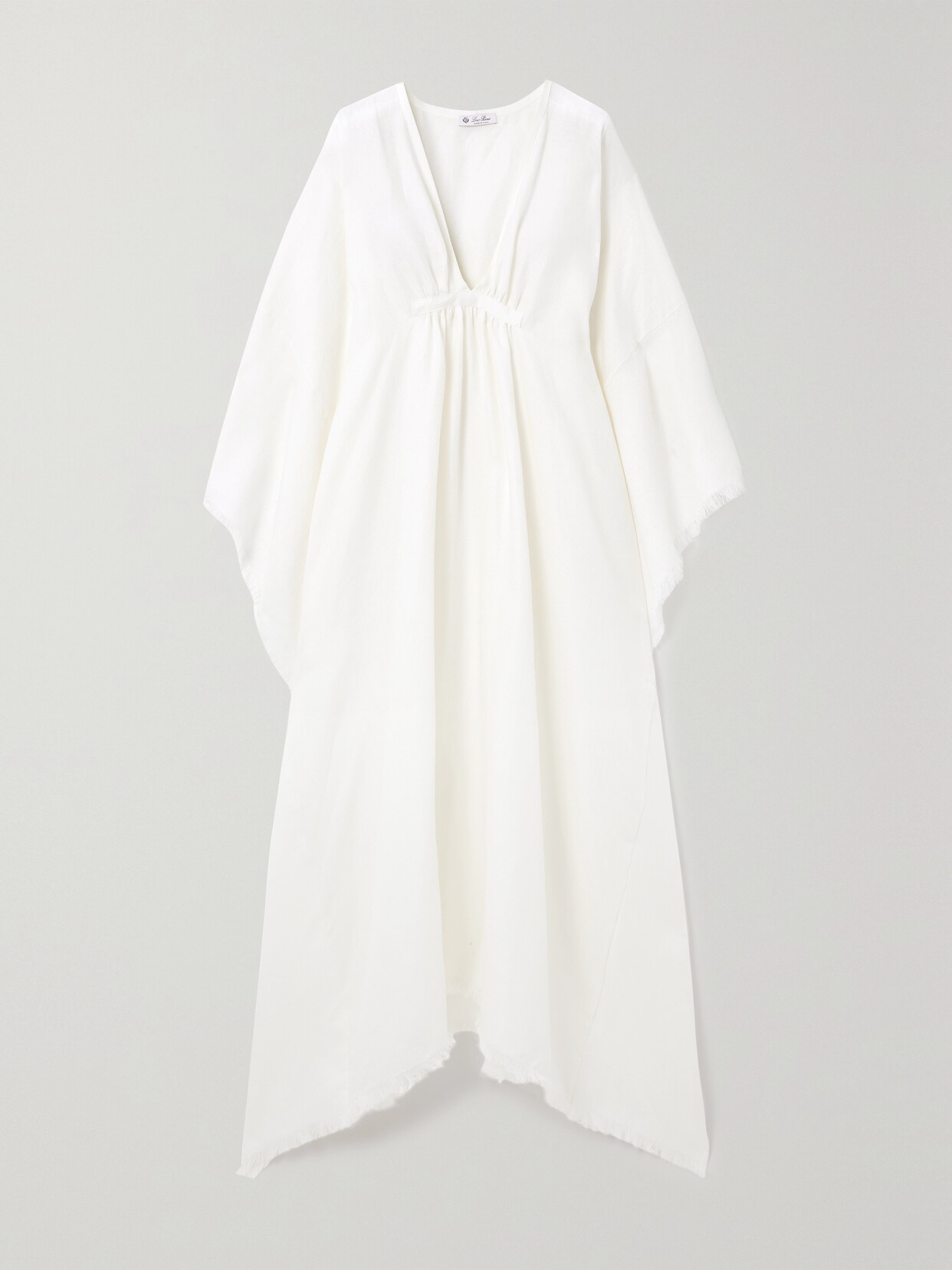 Loro Piana Gloria Frayed Gathered Linen Maxi Dress In Off-white