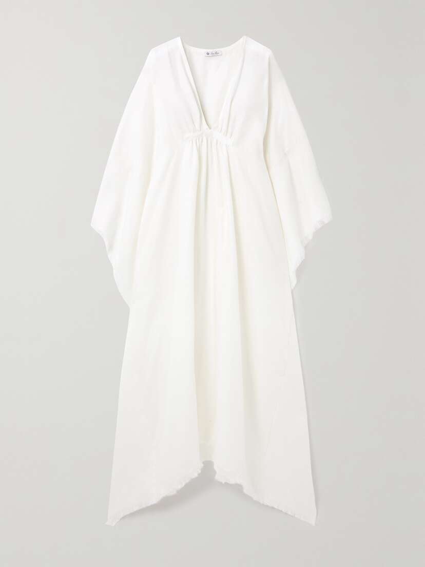 Loro Piana Gloria Frayed Gathered Linen Maxi Dress