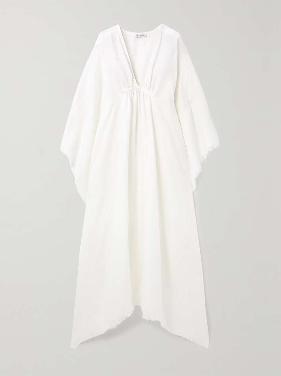 gloria frayed gathered linen maxi dress