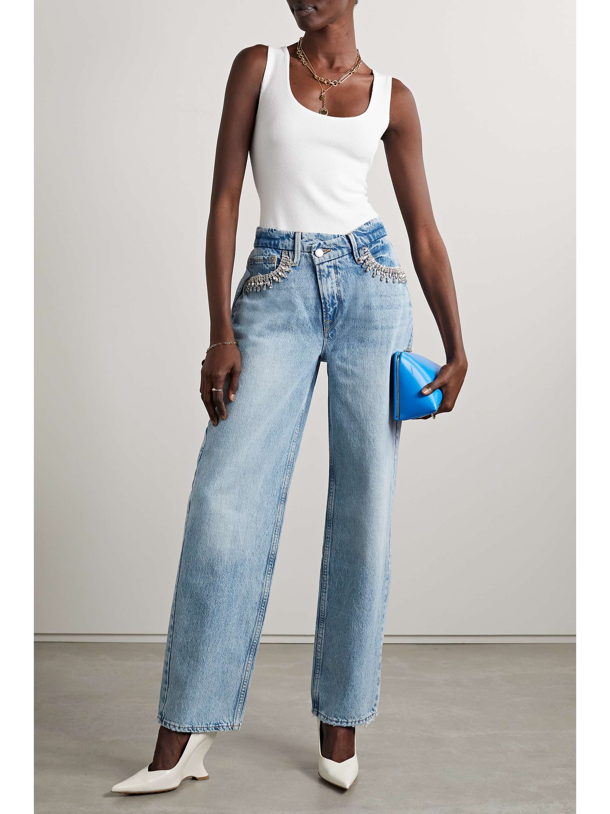 GOOD AMERICAN Good 90s crystal-embellished high-rise straight-leg jeans ...