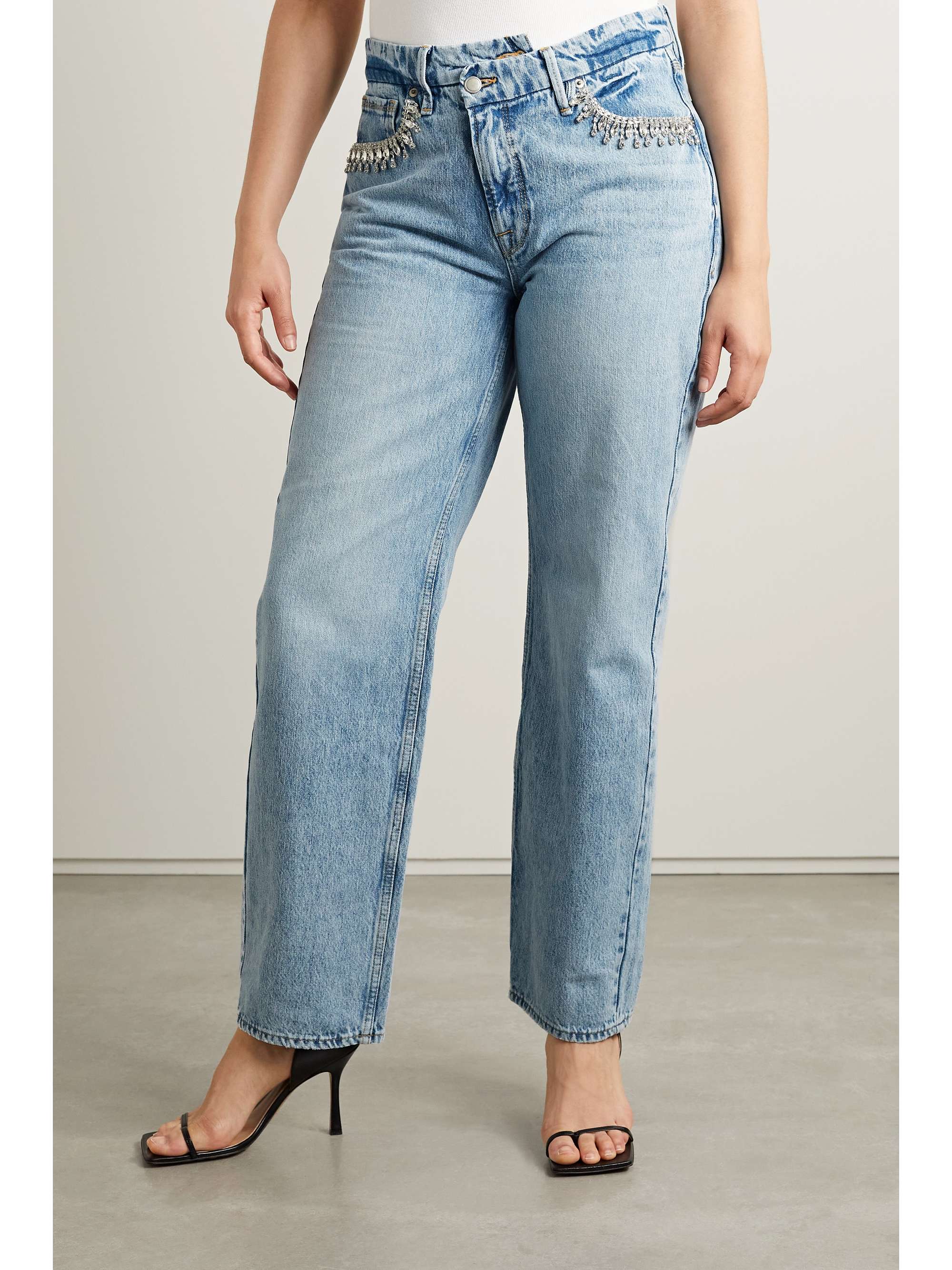 GOOD AMERICAN Good 90s crystal-embellished high-rise straight-leg jeans
