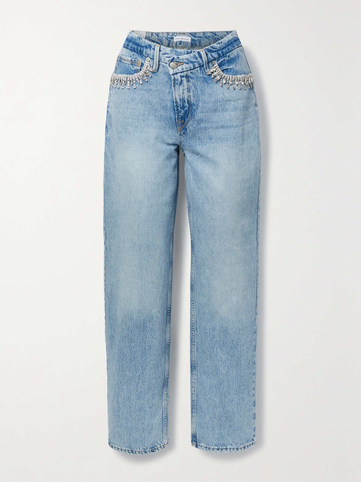 GOOD AMERICAN - Good 90s Crystal-embellished High-rise Straight-leg Jeans - Blue