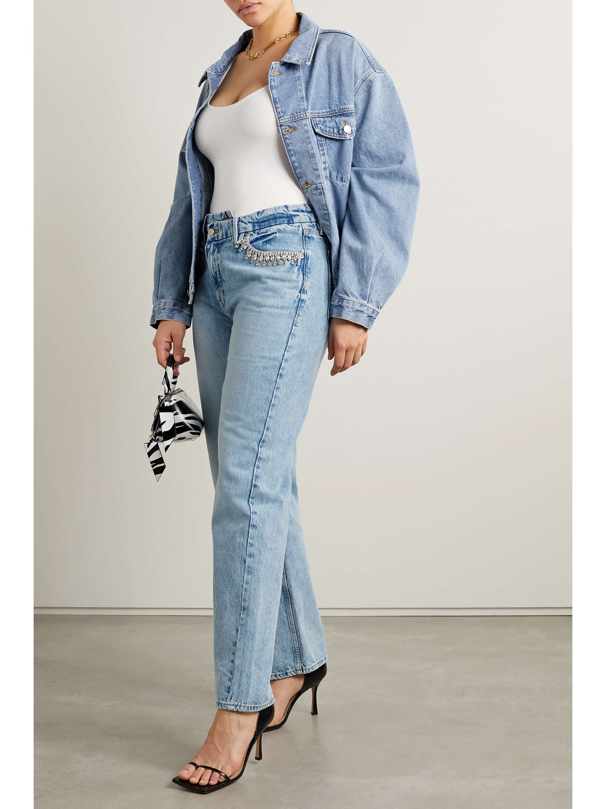 GOOD AMERICAN Good 90s crystal-embellished high-rise straight-leg jeans
