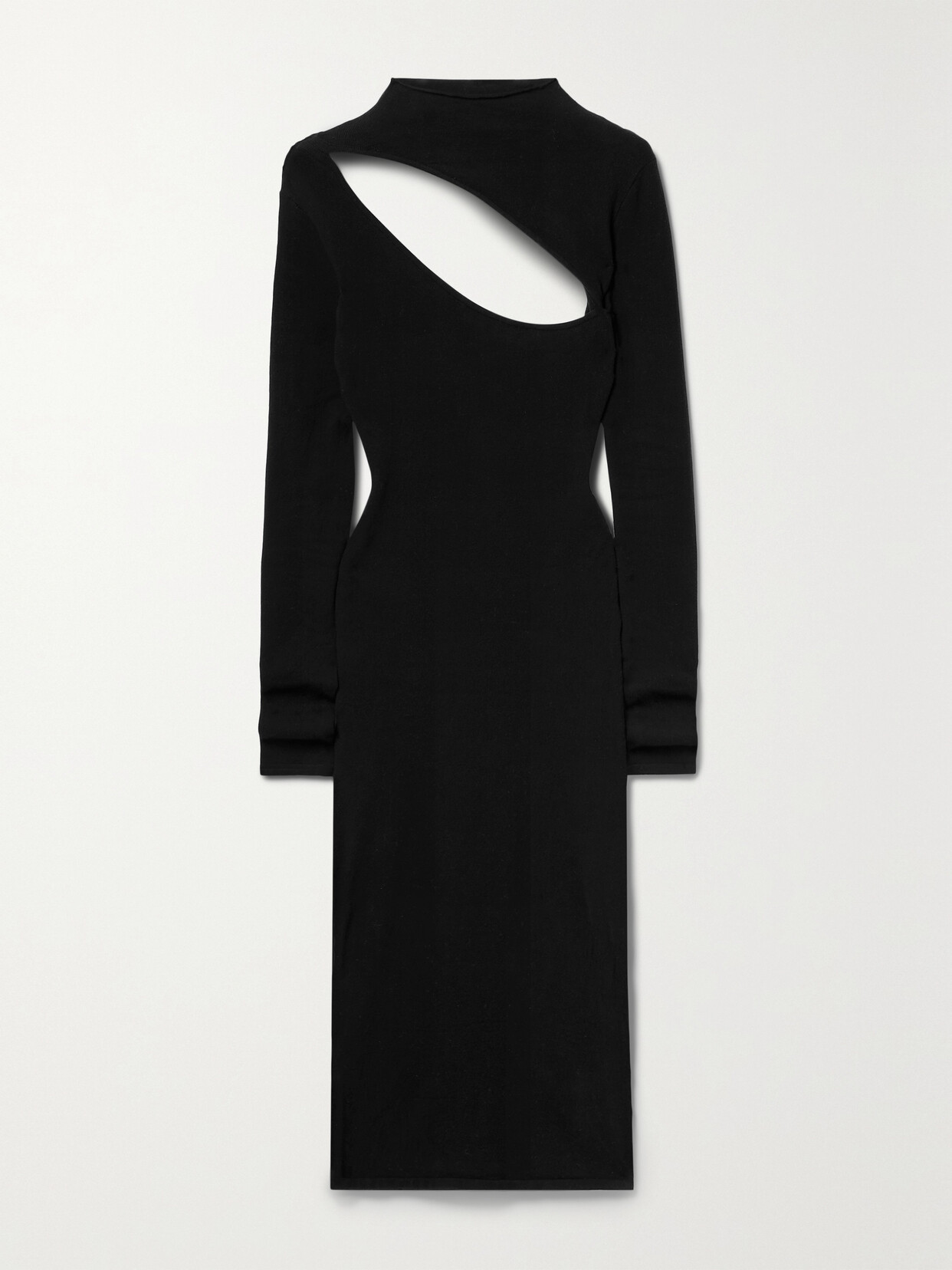 Good American Slit Funnel Neck Long Sleeve Midi Dress In Black