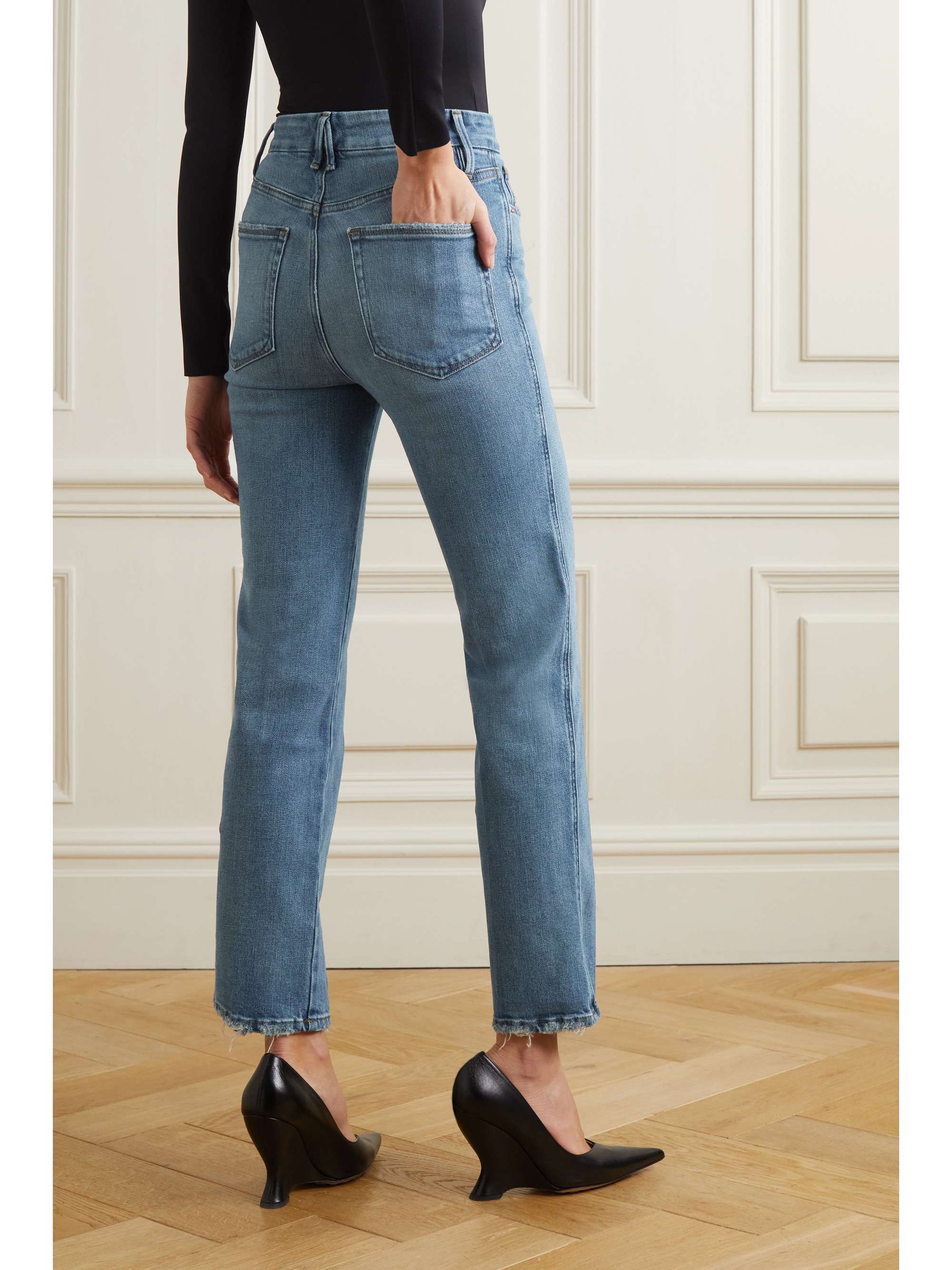 GOOD AMERICAN Good Curve distressed highrise slimleg jeans NETAPORTER
