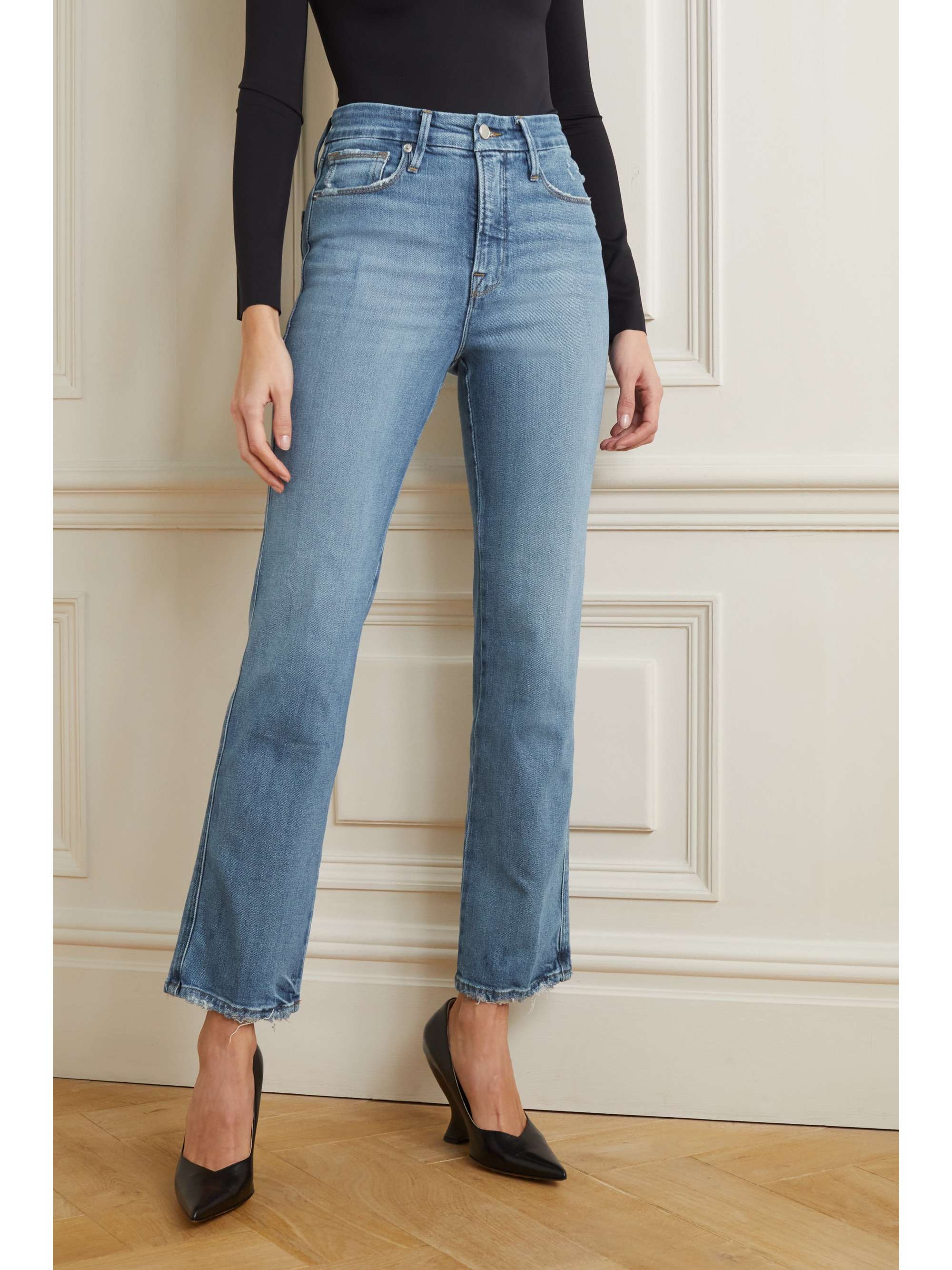 GOOD AMERICAN Good Curve distressed highrise slimleg jeans NETAPORTER