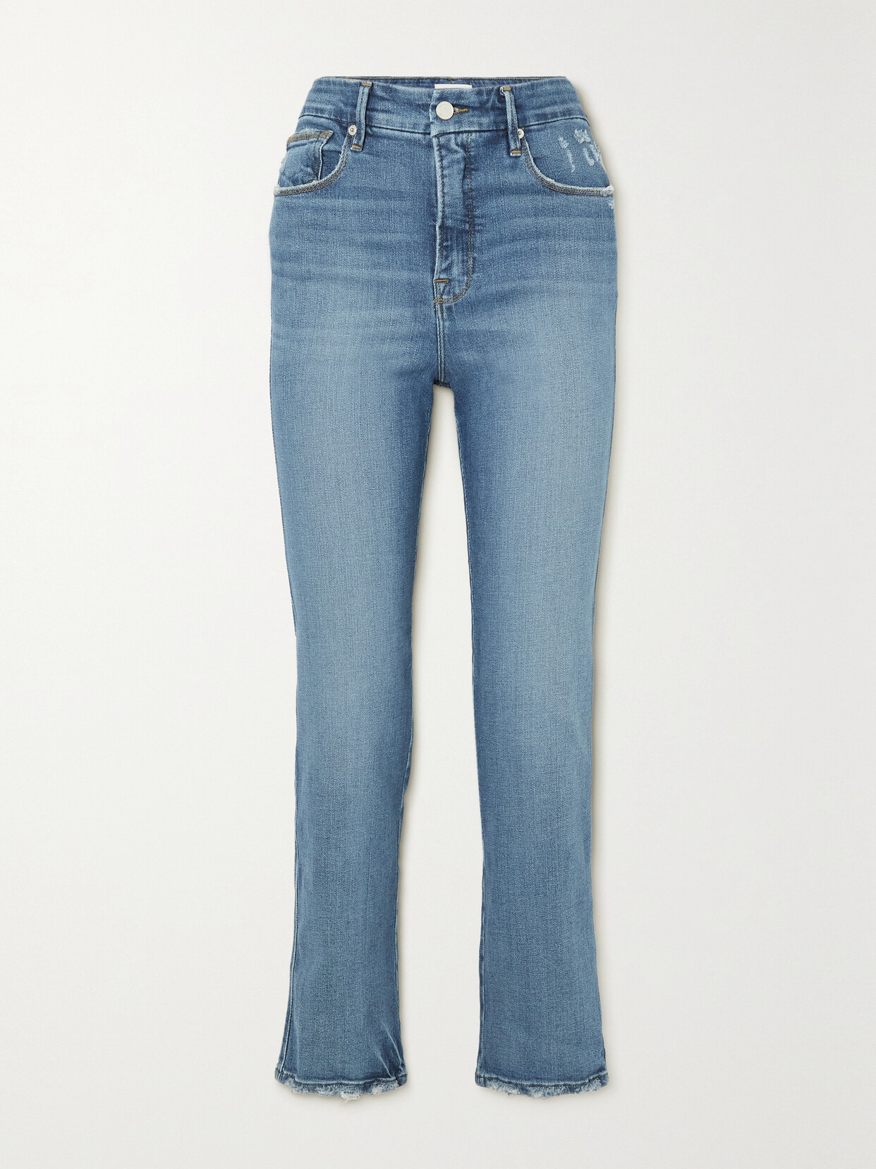 GOOD AMERICAN - Good Curve Distressed High-rise Slim-leg Jeans - Blue