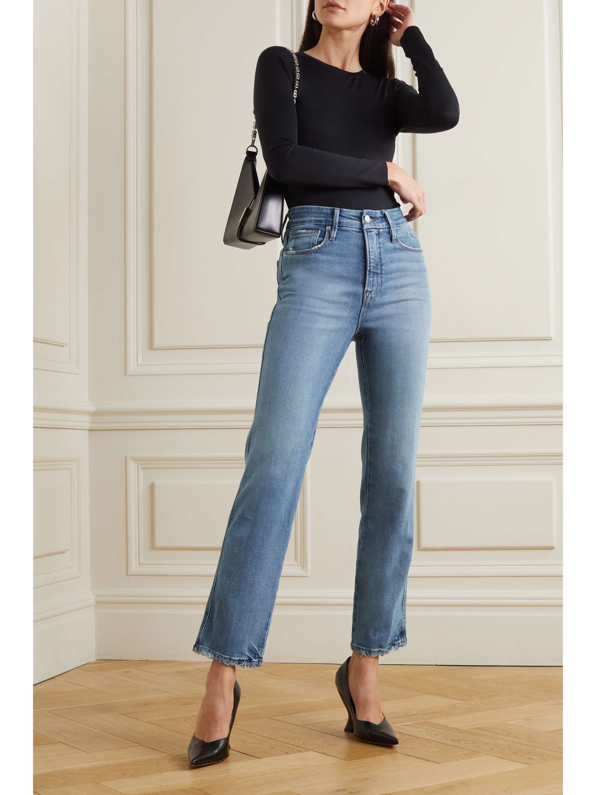 GOOD AMERICAN Good Curve distressed highrise slimleg jeans NETAPORTER