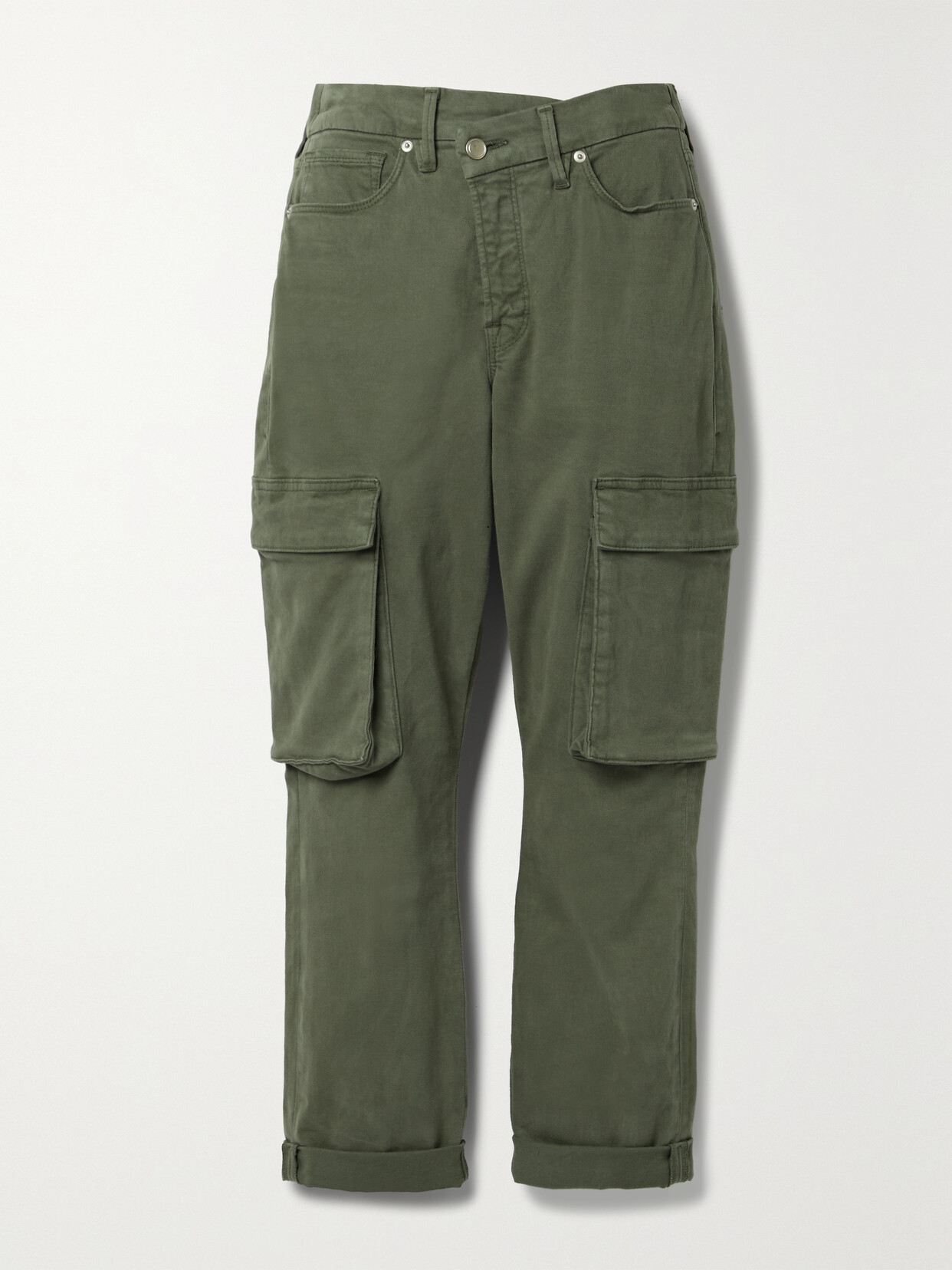 GOOD AMERICAN - Good Army Asymmetric Cotton-blend Twill Tapered Cargo Pants - Green