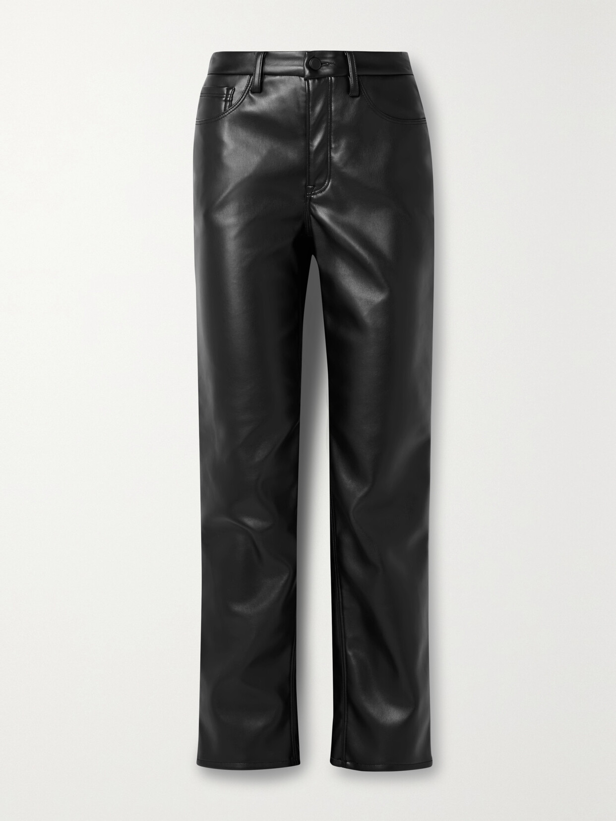 Shop Good American Good Icon Faux Stretch-leather Straight-leg Pants In Black