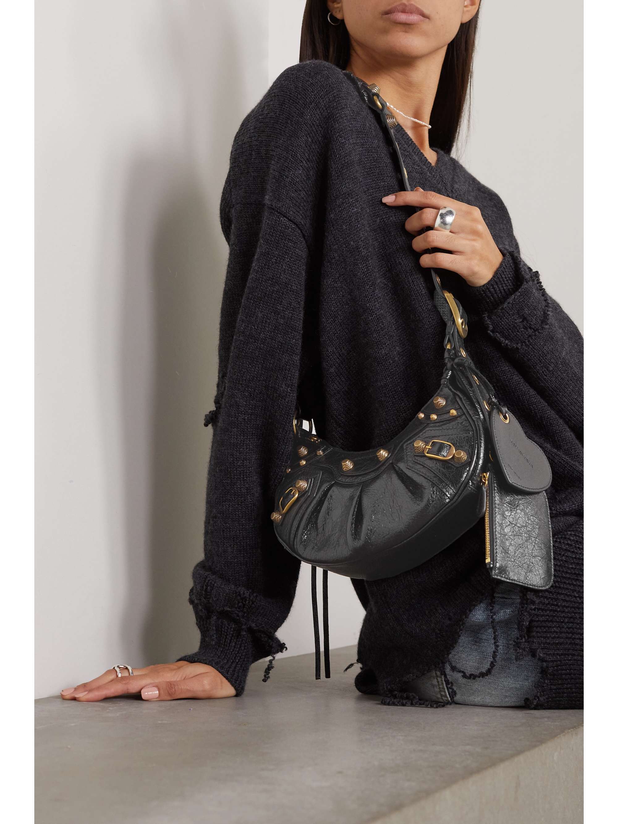 BALENCIAGA Le Cagole XS studded textured-leather shoulder bag | NET-A-PORTER
