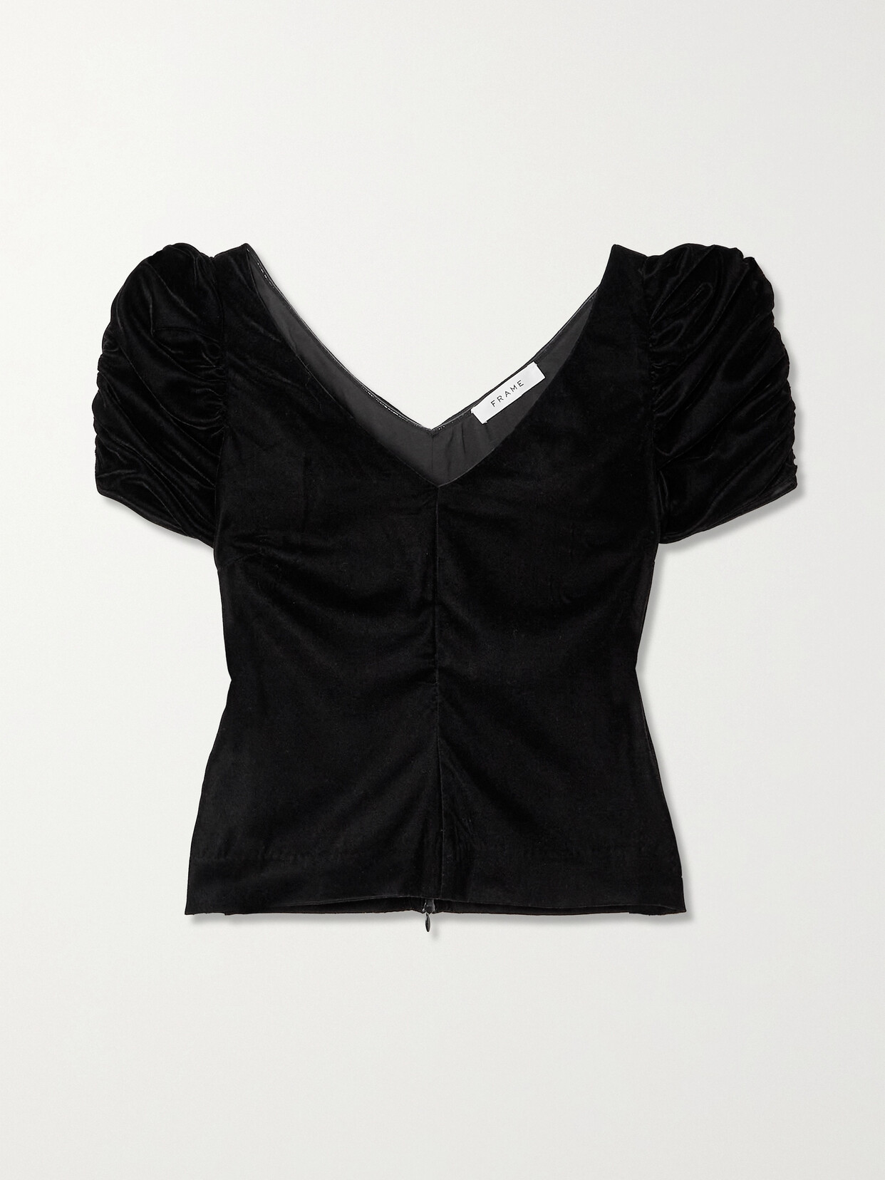 FRAME - Ruched Velvet Top - Black