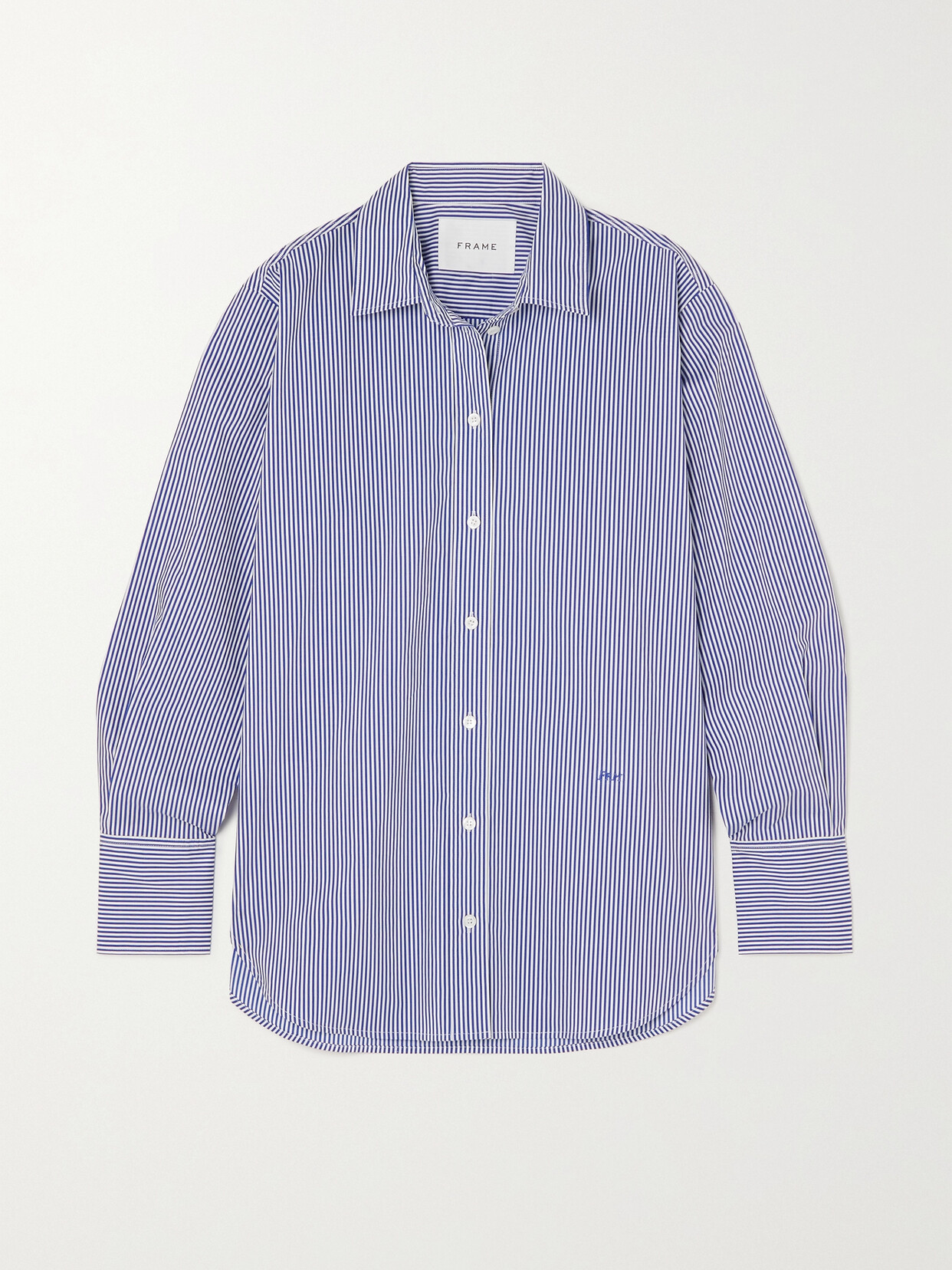 FRAME - Oversized Striped Organic Cotton-poplin Shirt - Blue