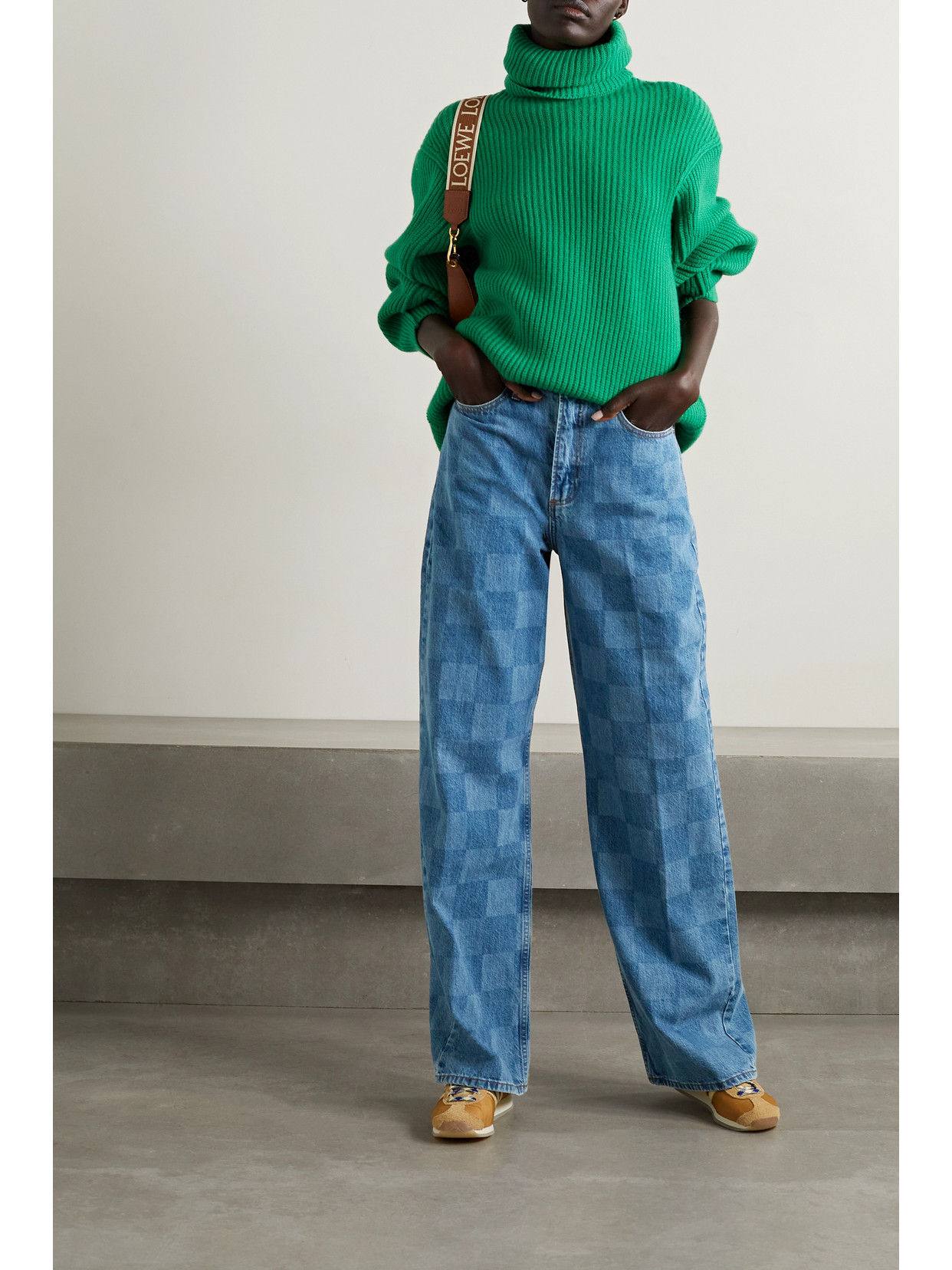 Frame Le High N Tight High-rise Wide-leg Checked Jeans In Blue
