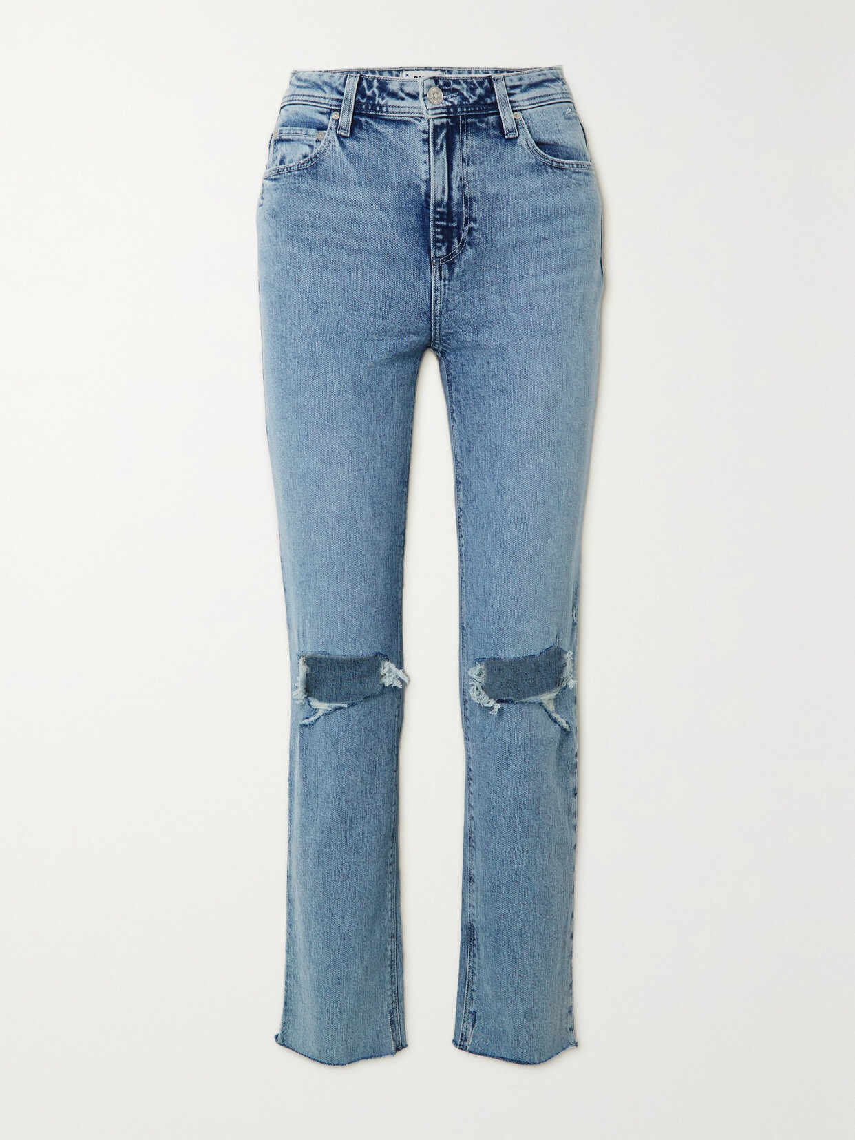 PAIGE - Stella Distressed High-rise Straight-leg Jeans - Blue