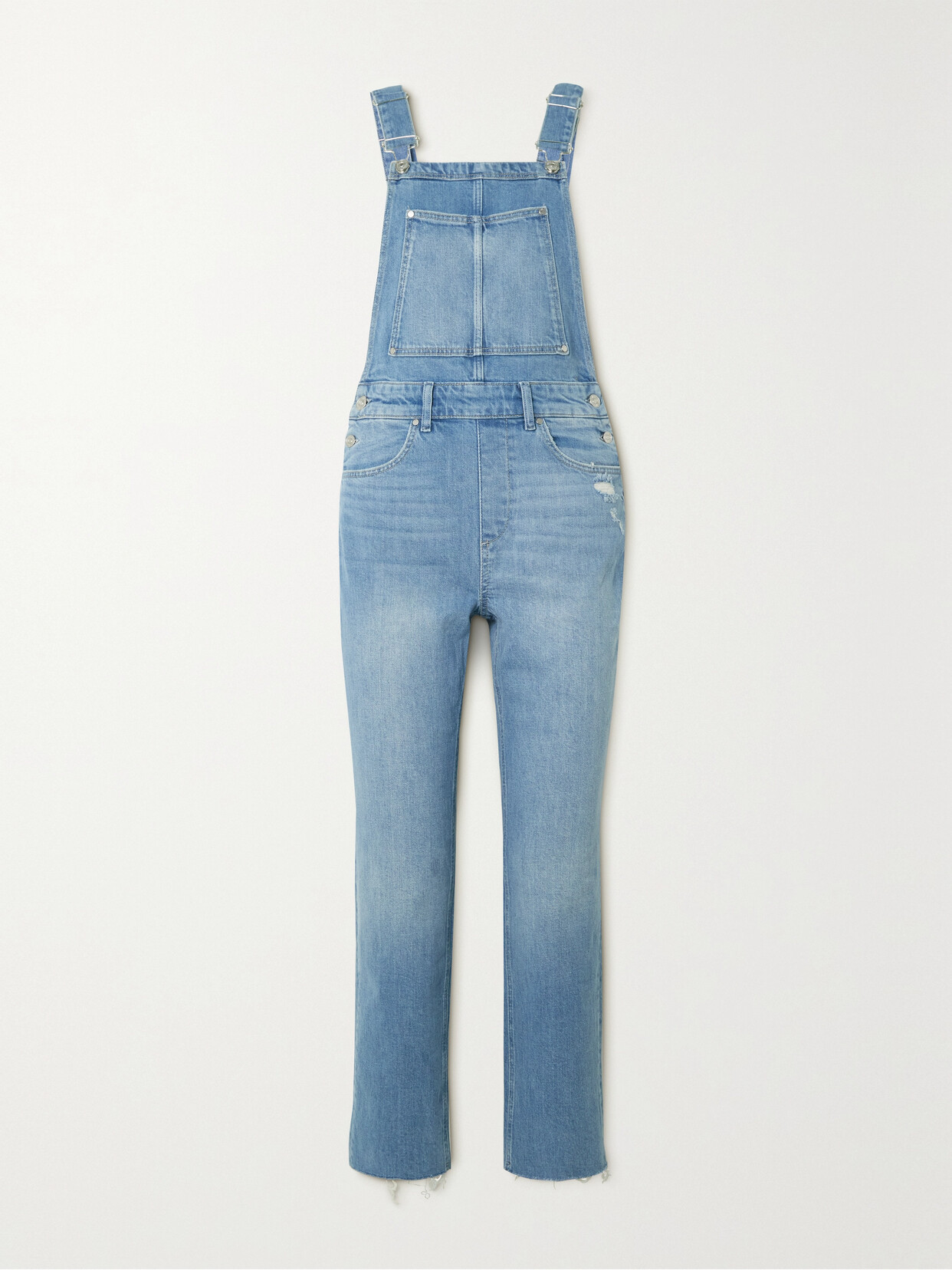 PAIGE - Noella Cropped Distressed Denim Overalls - Blue