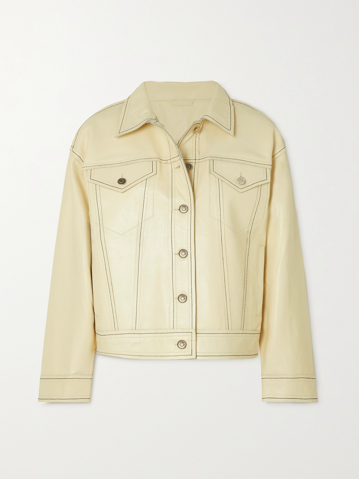 Stand Studio - Oversized Topstitched Leather Jacket - Cream