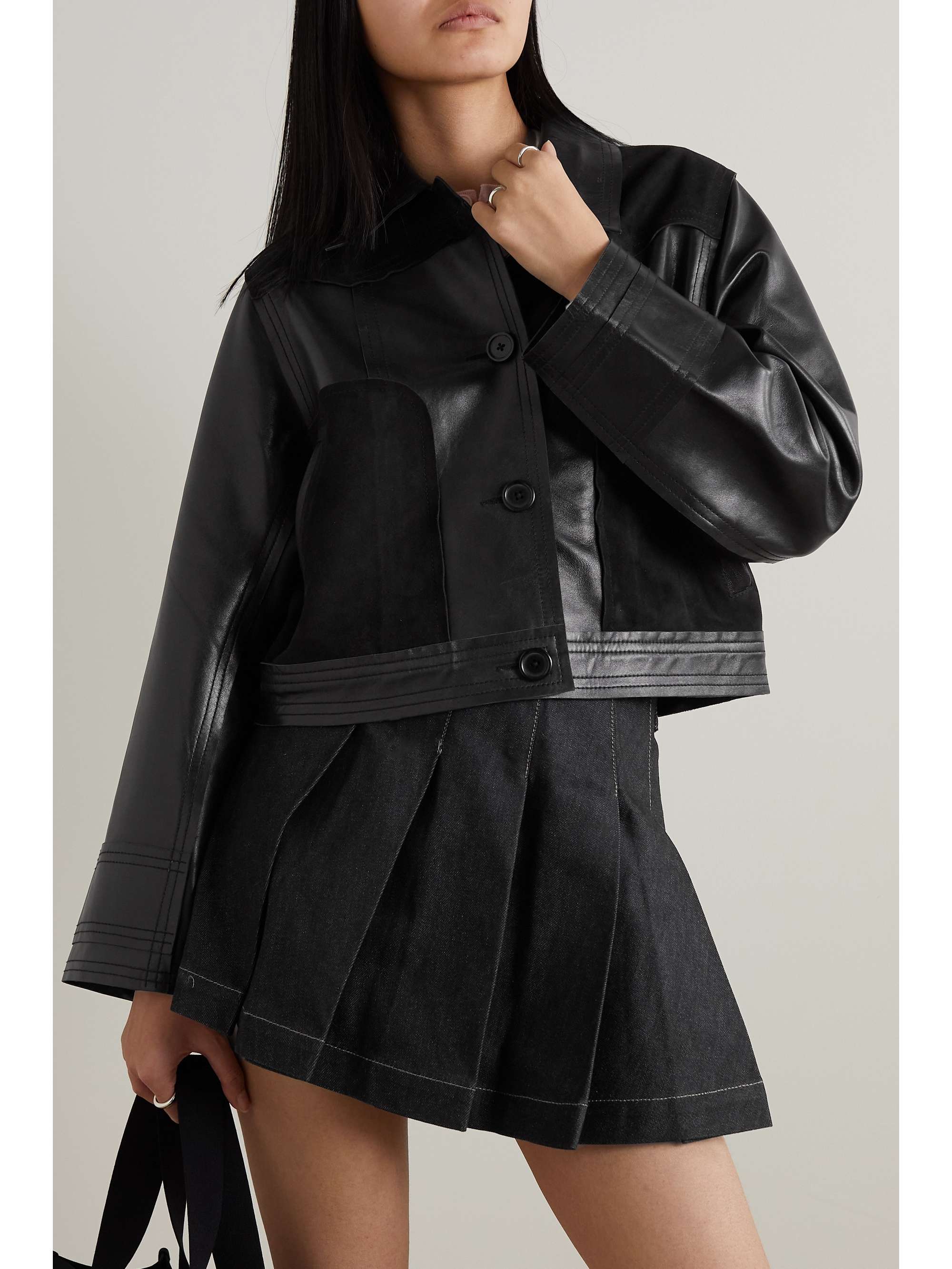 STAND STUDIO California suedepaneled leather jacket NETAPORTER