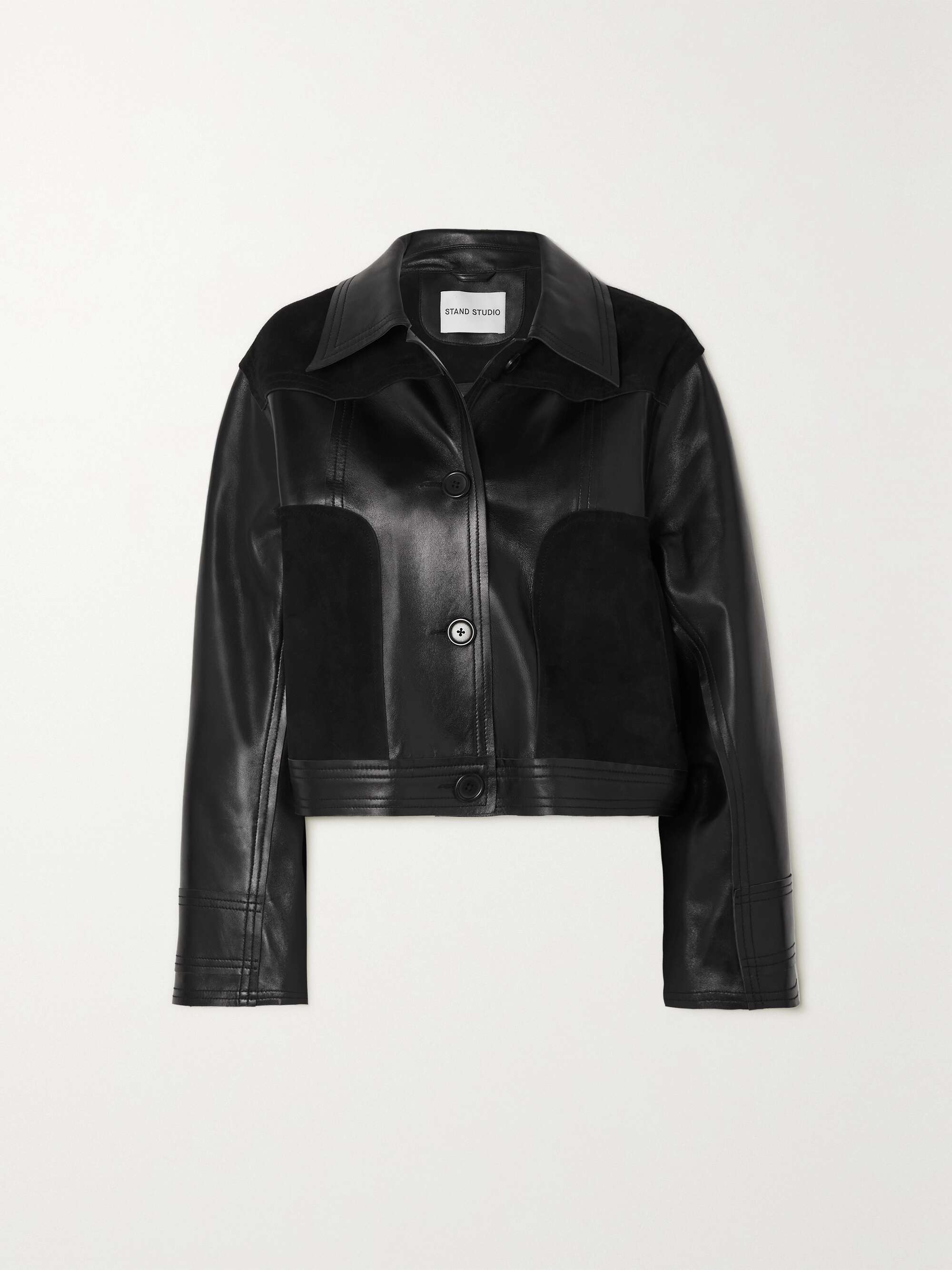 STAND STUDIO California suedepaneled leather jacket NETAPORTER
