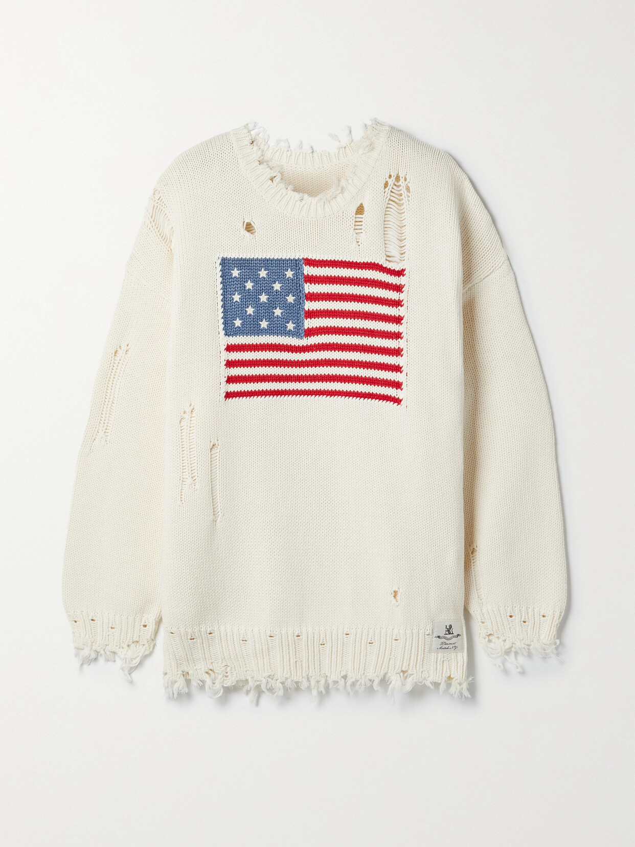 Denimist - Flag Oversized Distressed Cotton-jacquard Sweater - Off-white