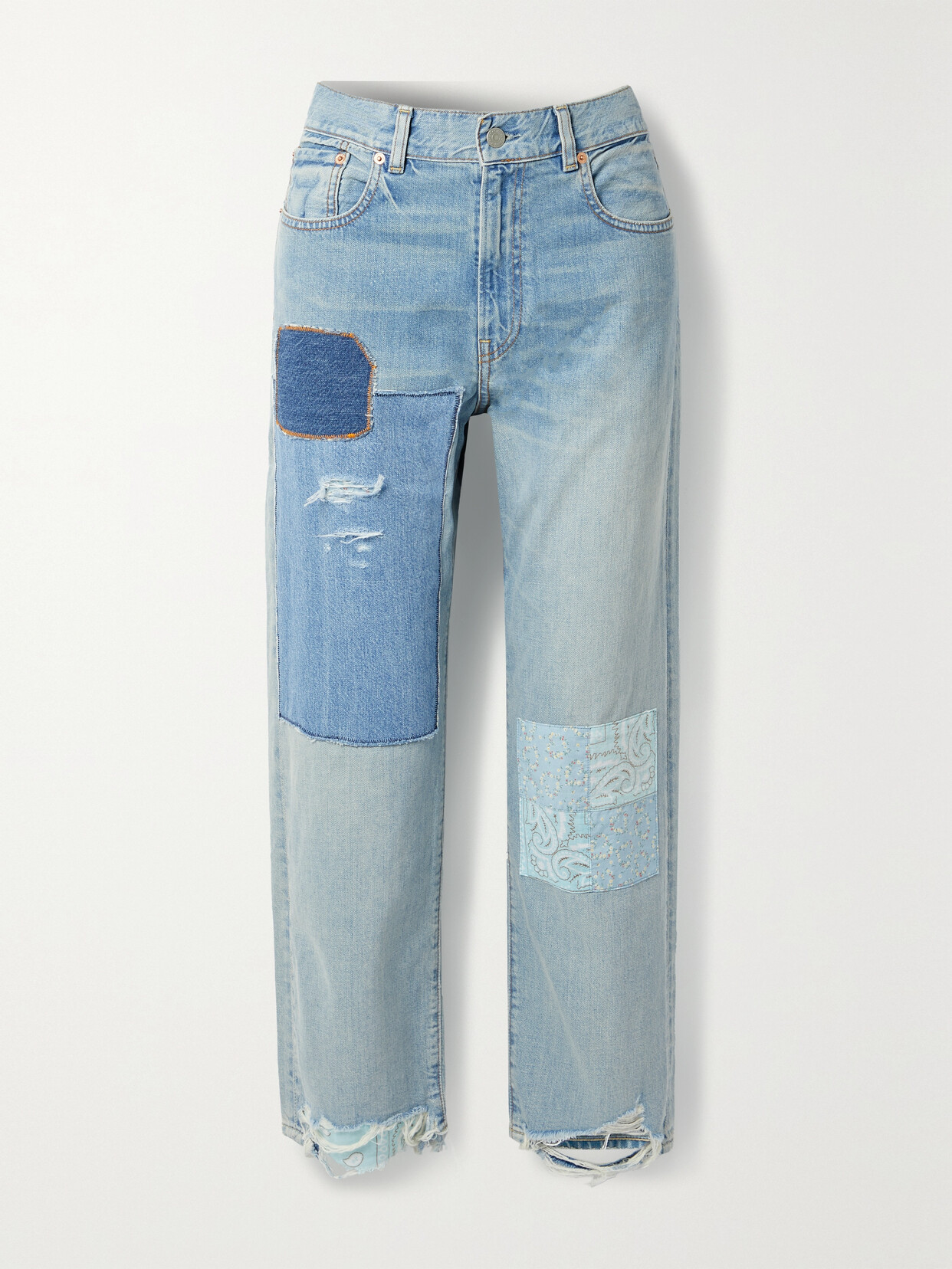 Denimist - Lucy Printed Poplin-trimmed Boyfriend Jeans - Blue