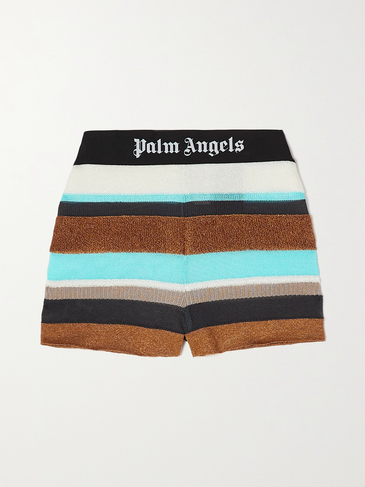 PALM ANGELS STRIPED METALLIC KNITTED SHORTS