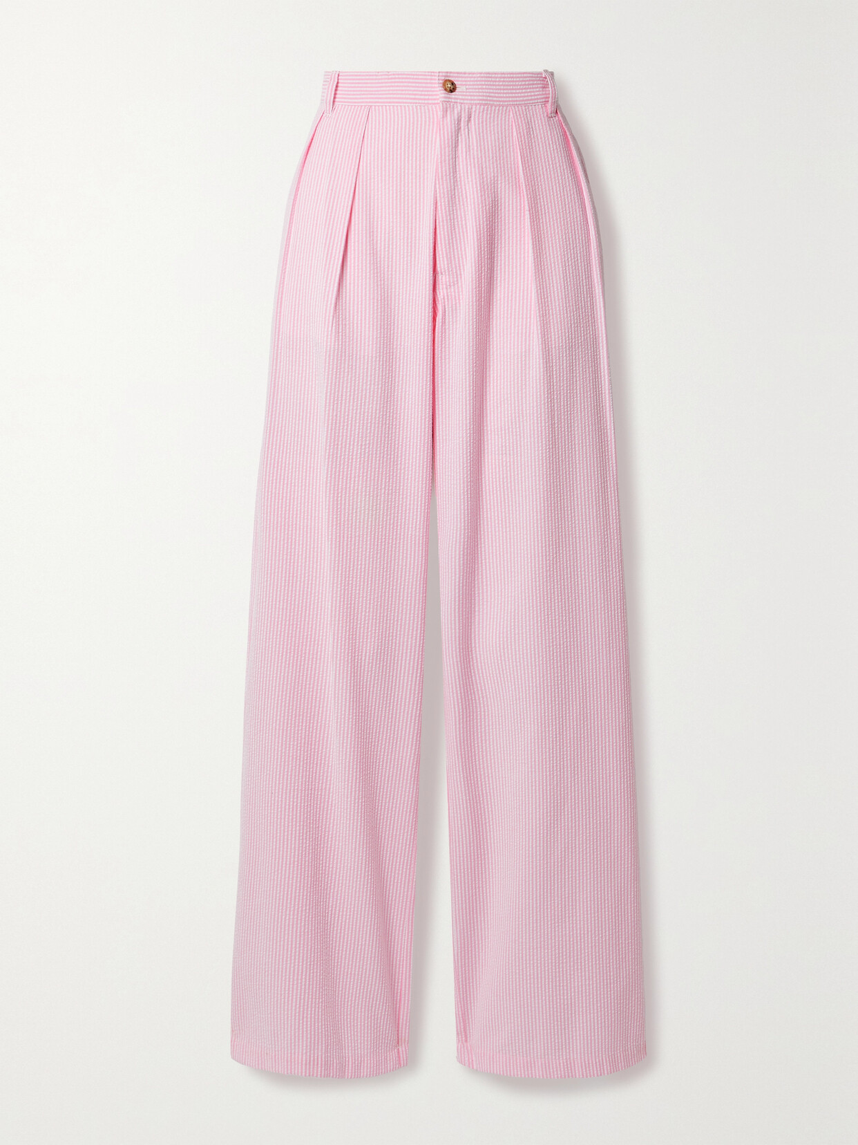 Denimist - Pleated Pinstriped Seersucker Wide-leg Pants - Pink