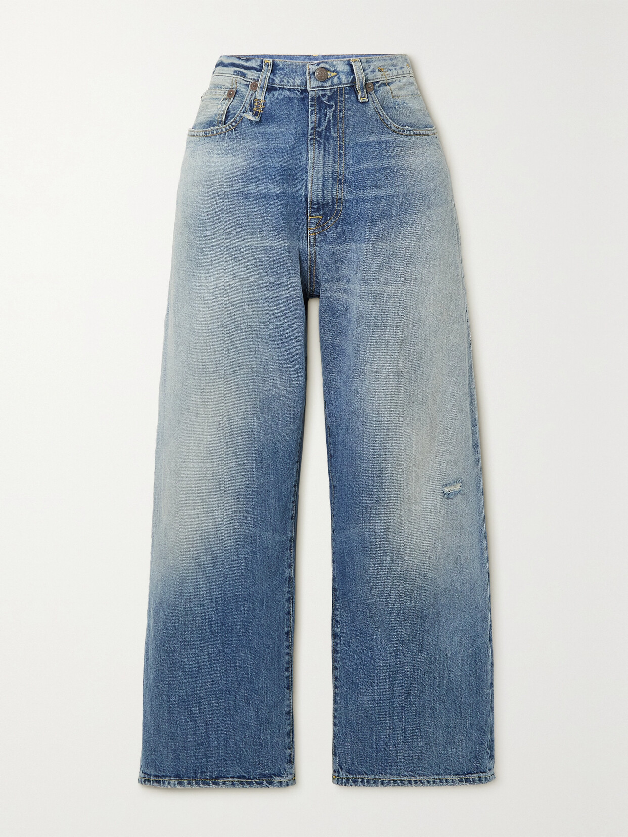 R13 D'ARCY CROPPED DISTRESSED HIGH-RISE WIDE-LEG JEANS